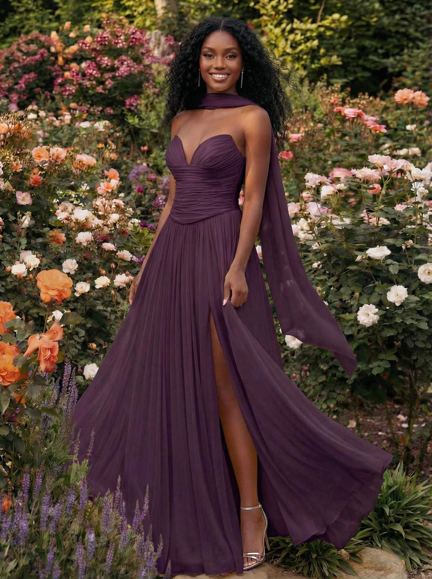 A-Line Strapless Sweep Train Chiffon Bridesmaid Dresses With Pleated/High Split, product image 86