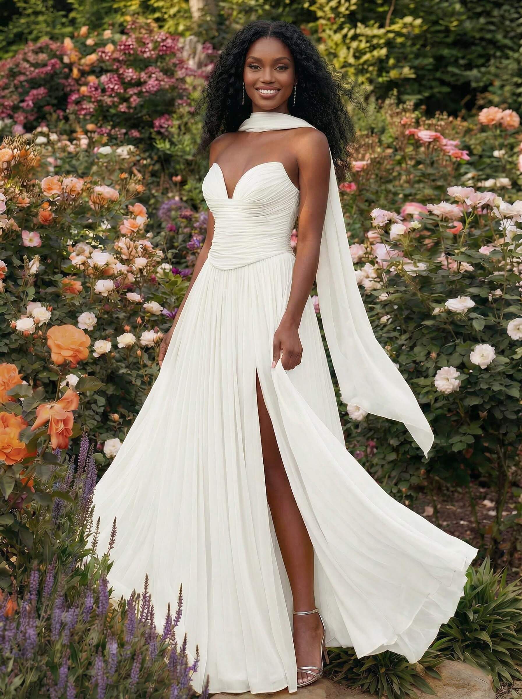 A-Line Strapless Sweep Train Chiffon Bridesmaid Dresses With Pleated/High Split, product image 95
