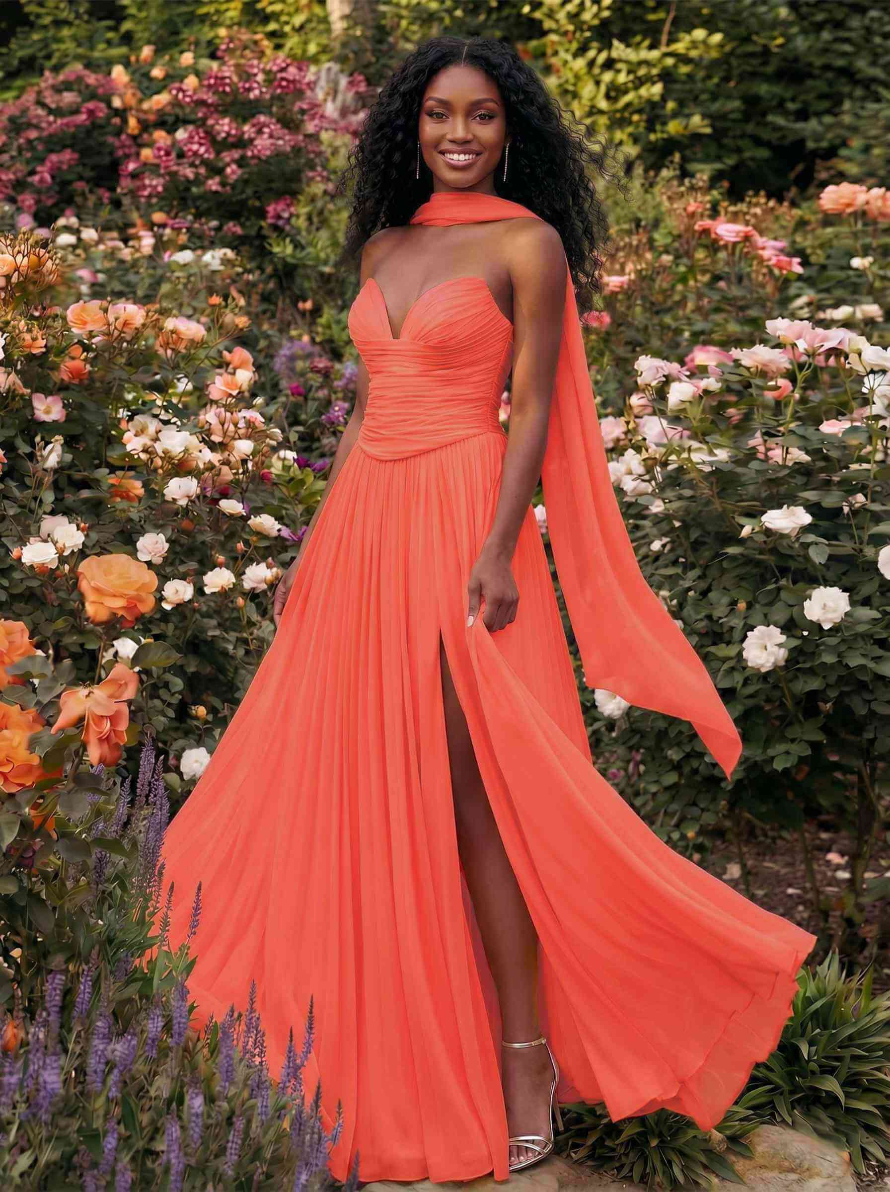 A-Line Strapless Sweep Train Chiffon Bridesmaid Dresses With Pleated/High Split, product image 55