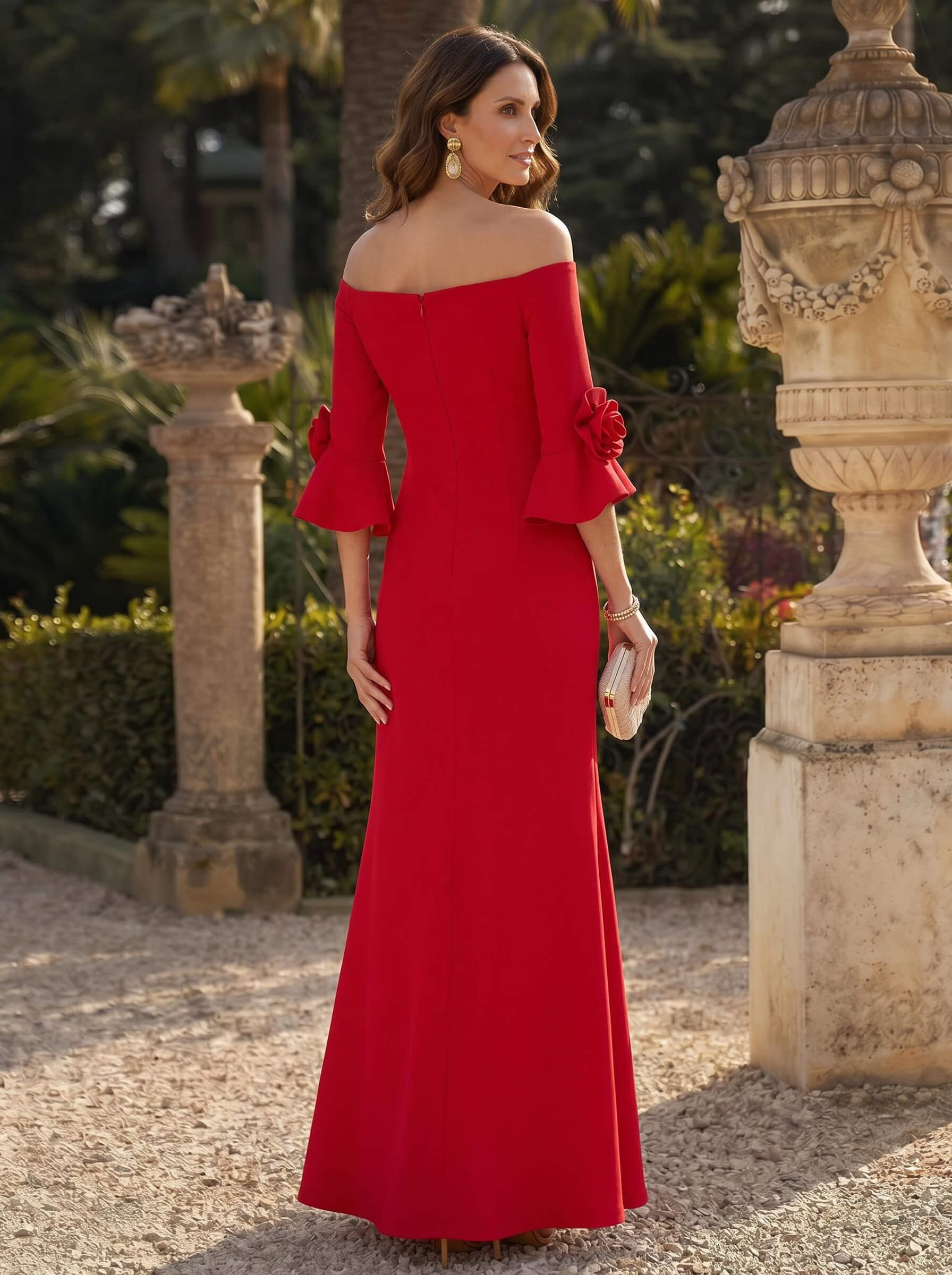 Sheath/Column 3/4 Sleeves Floor-Length Elastic Satin Mother Of The Bride Dresses With Flower(s), image 2