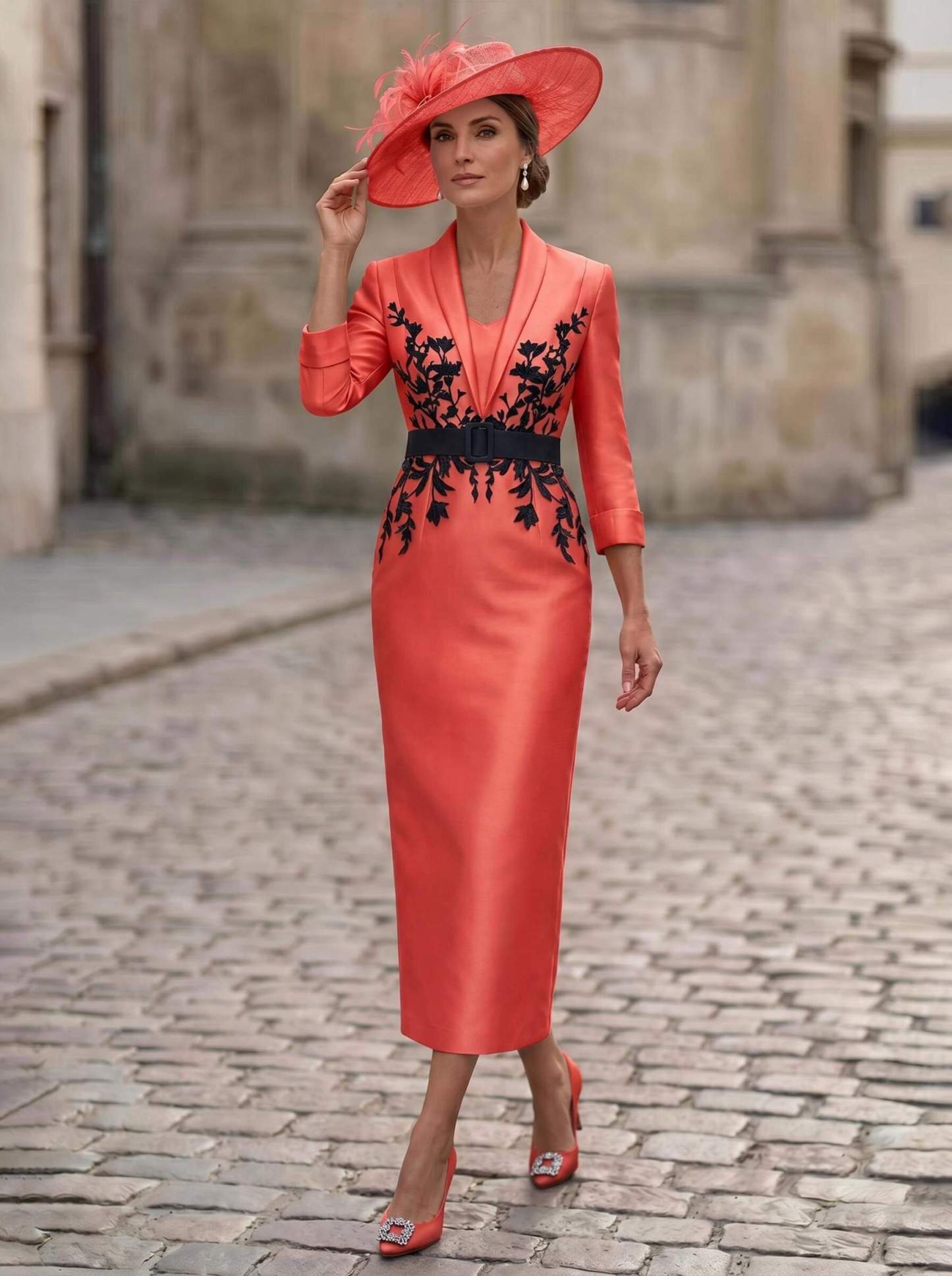Sheath/Column V-Neck 3/4 Sleeves Tea-Length Satin Mother Of The Bride Dresses