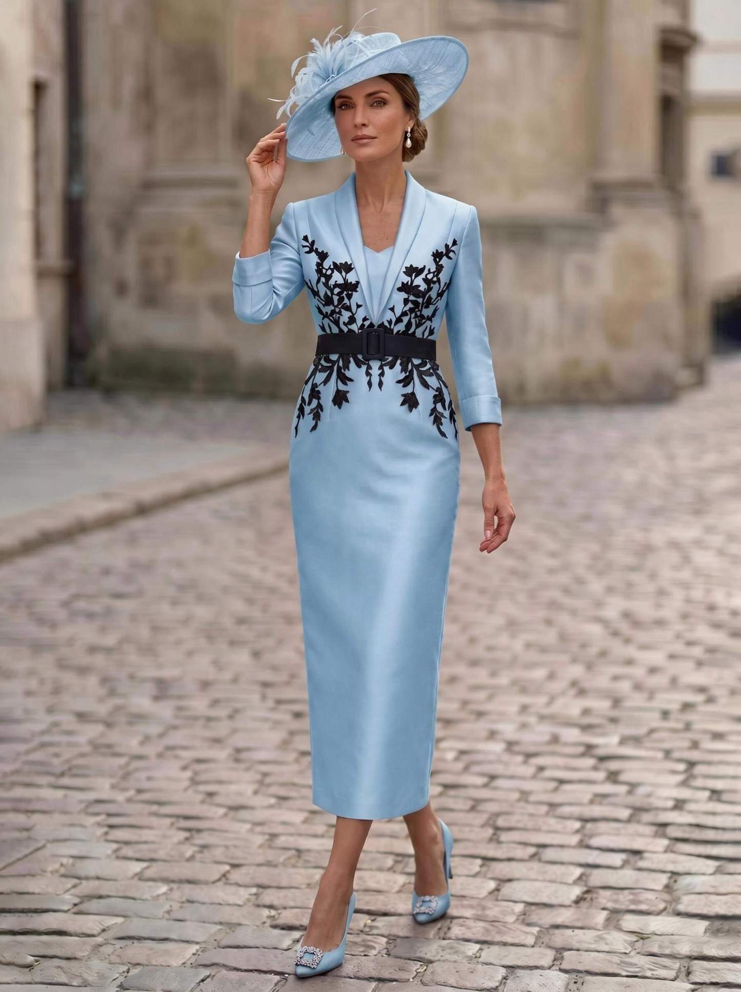 Sheath/Column V-Neck 3/4 Sleeves Tea-Length Satin Mother Of The Bride Dresses