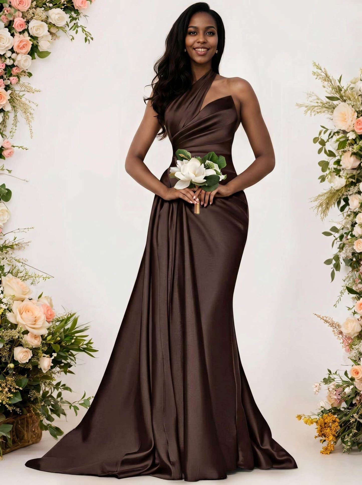 Sheath/Column One-Shoulder Silk Like Satin Bridesmaid Dresses With Ruffle, product image 206