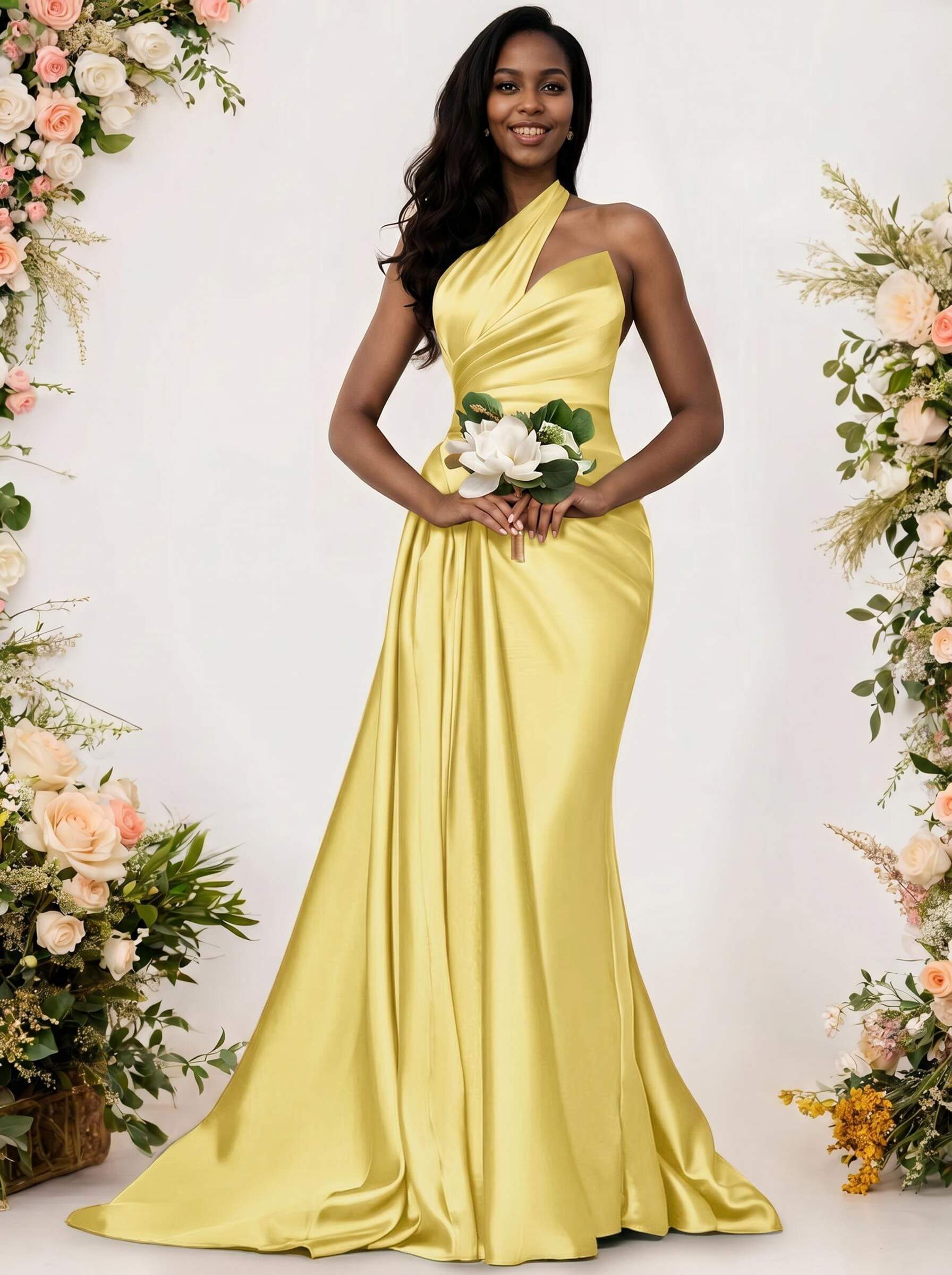 Sheath/Column One-Shoulder Silk Like Satin Bridesmaid Dresses With Ruffle, product image 126