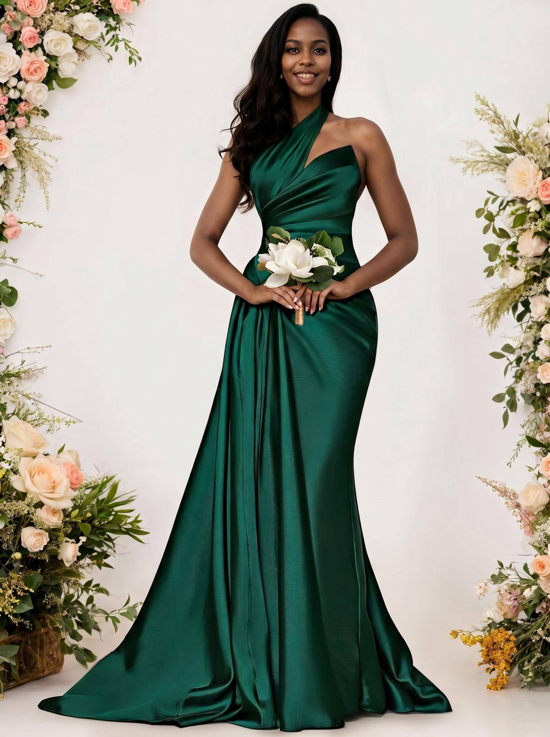 Sheath/Column One-Shoulder Silk Like Satin Bridesmaid Dresses With Ruffle, product image 241