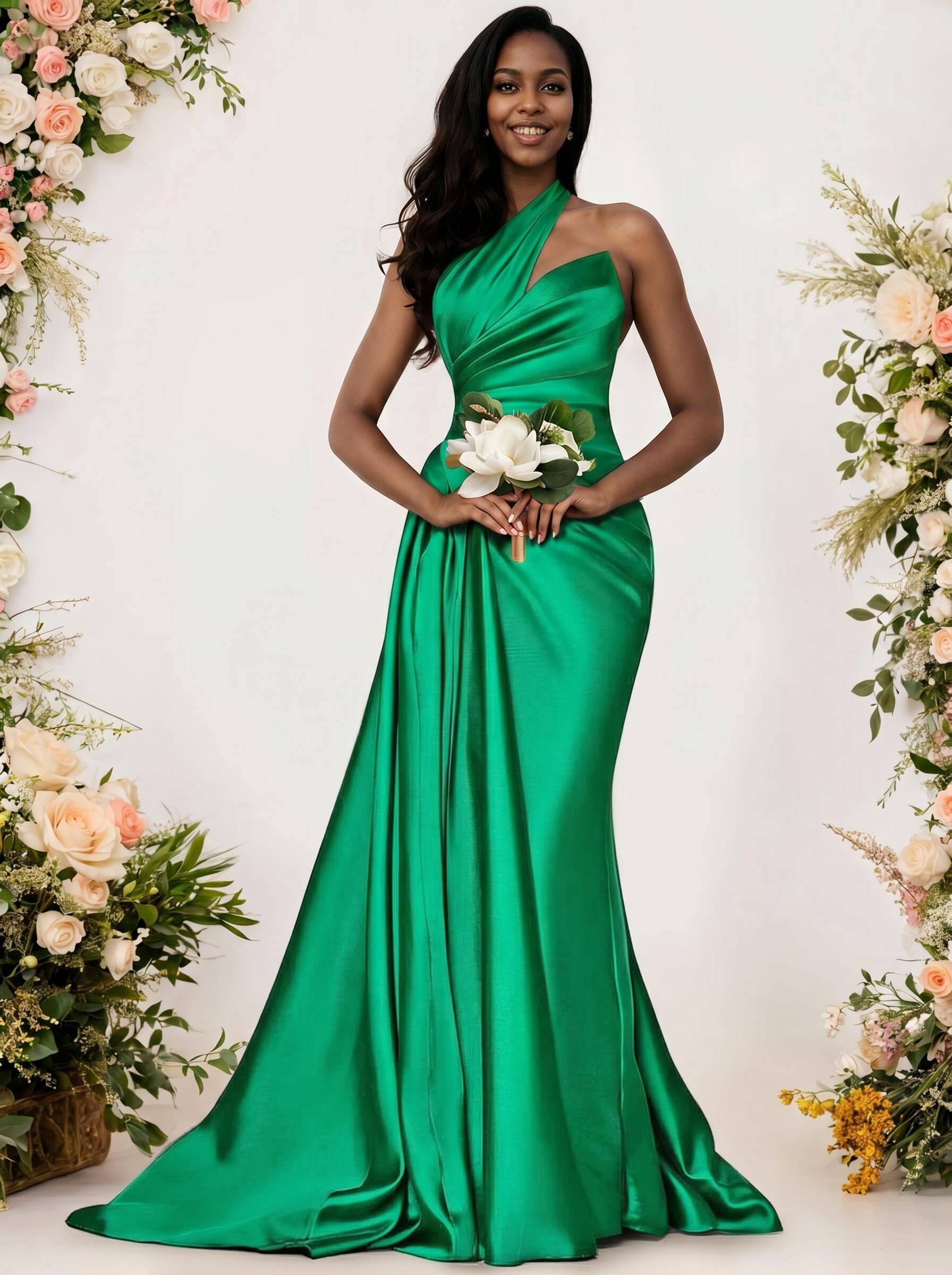 Sheath/Column One-Shoulder Silk Like Satin Bridesmaid Dresses With Ruffle, product image 236