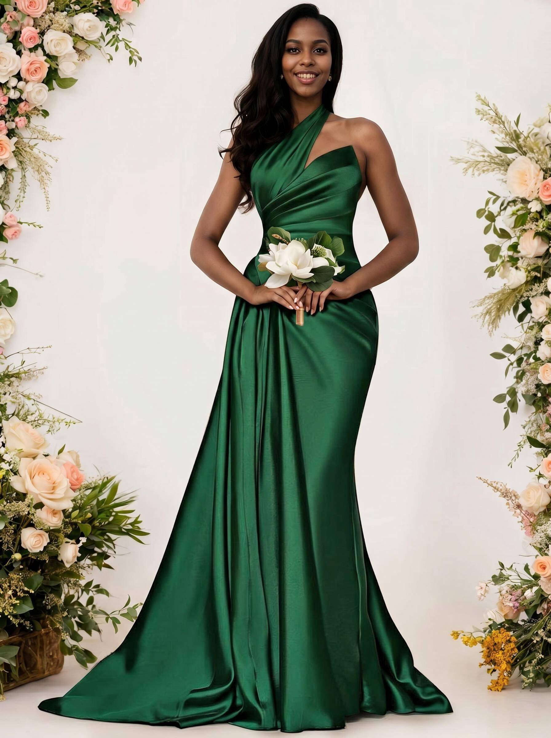 Sheath/Column One-Shoulder Silk Like Satin Bridesmaid Dresses With Ruffle, product image 136