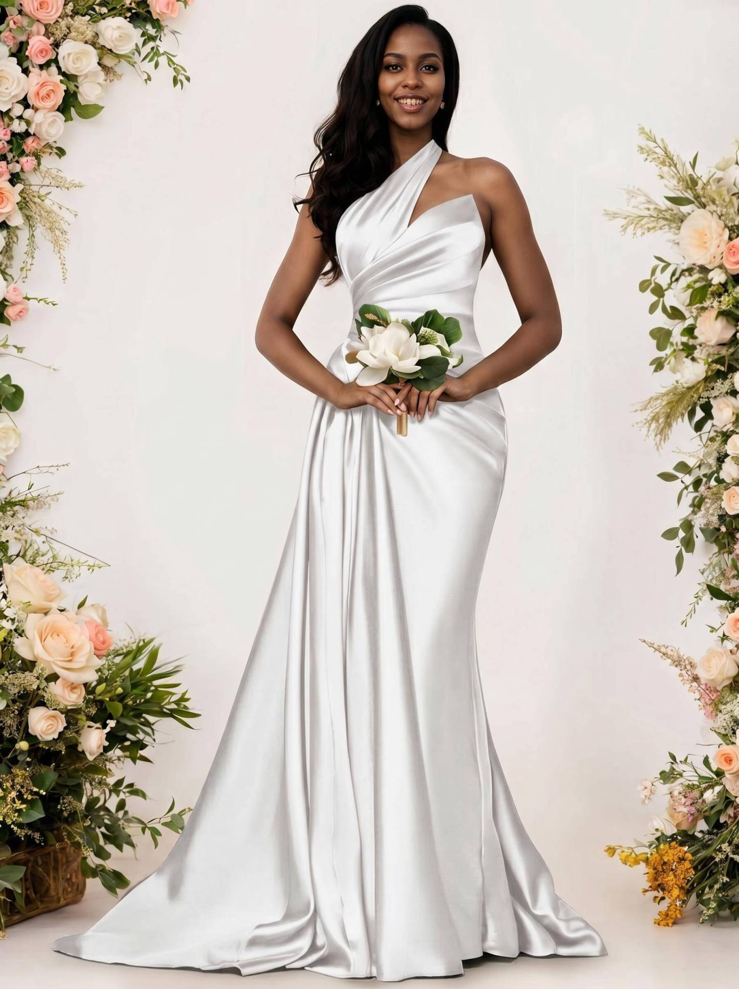 Sheath/Column One-Shoulder Silk Like Satin Bridesmaid Dresses With Ruffle, product image 96