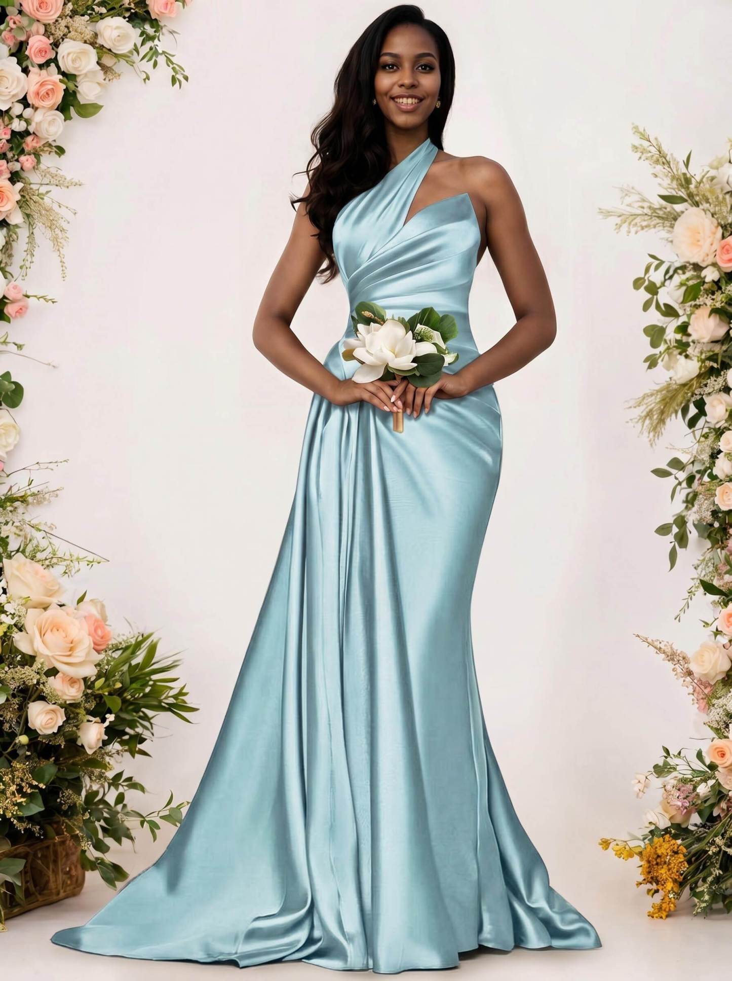 Sheath/Column One-Shoulder Silk Like Satin Bridesmaid Dresses With Ruffle, product image 181
