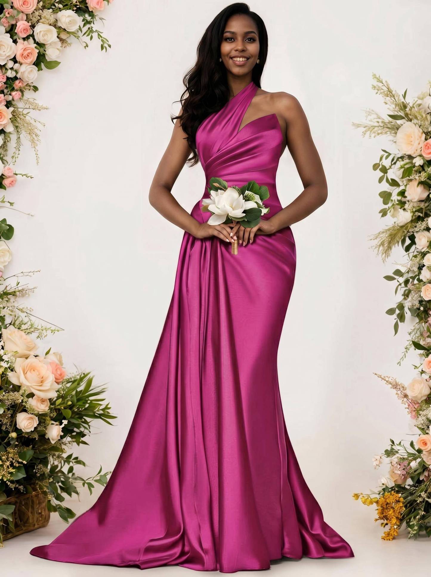 Sheath/Column One-Shoulder Silk Like Satin Bridesmaid Dresses With Ruffle, product image 166