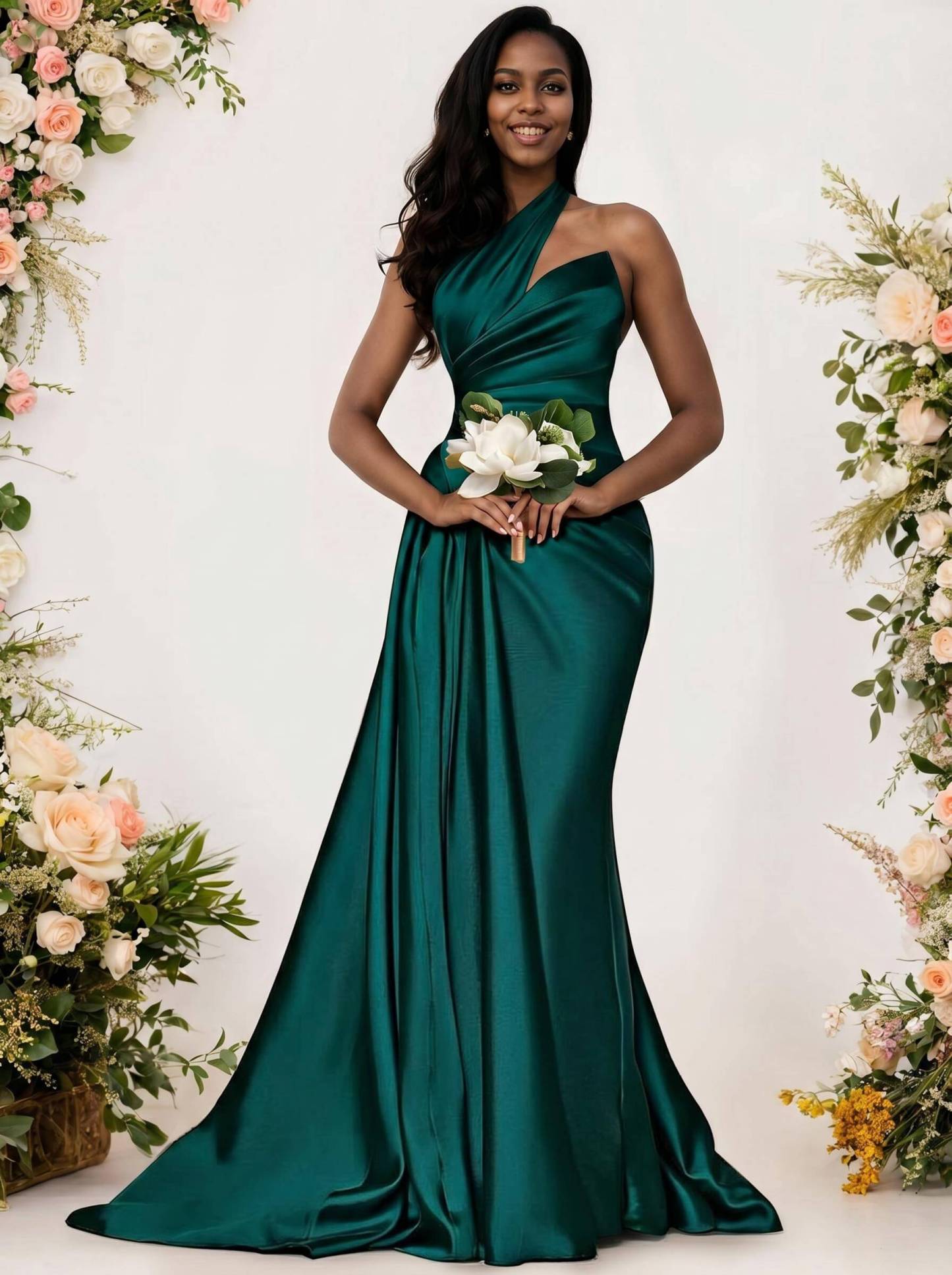 Sheath/Column One-Shoulder Silk Like Satin Bridesmaid Dresses With Ruffle, product image 106