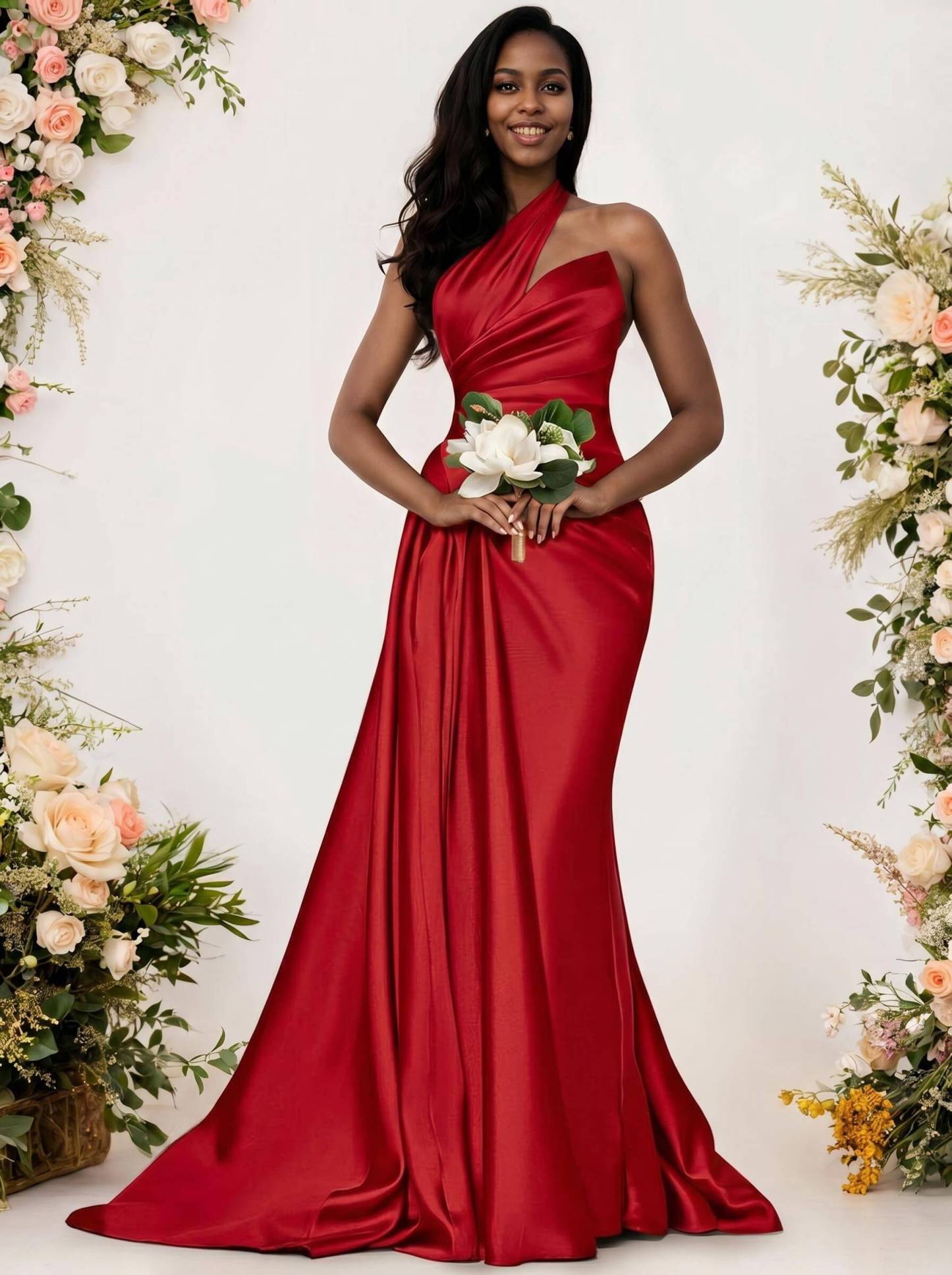 Sheath/Column One-Shoulder Silk Like Satin Bridesmaid Dresses With Ruffle, product image 116