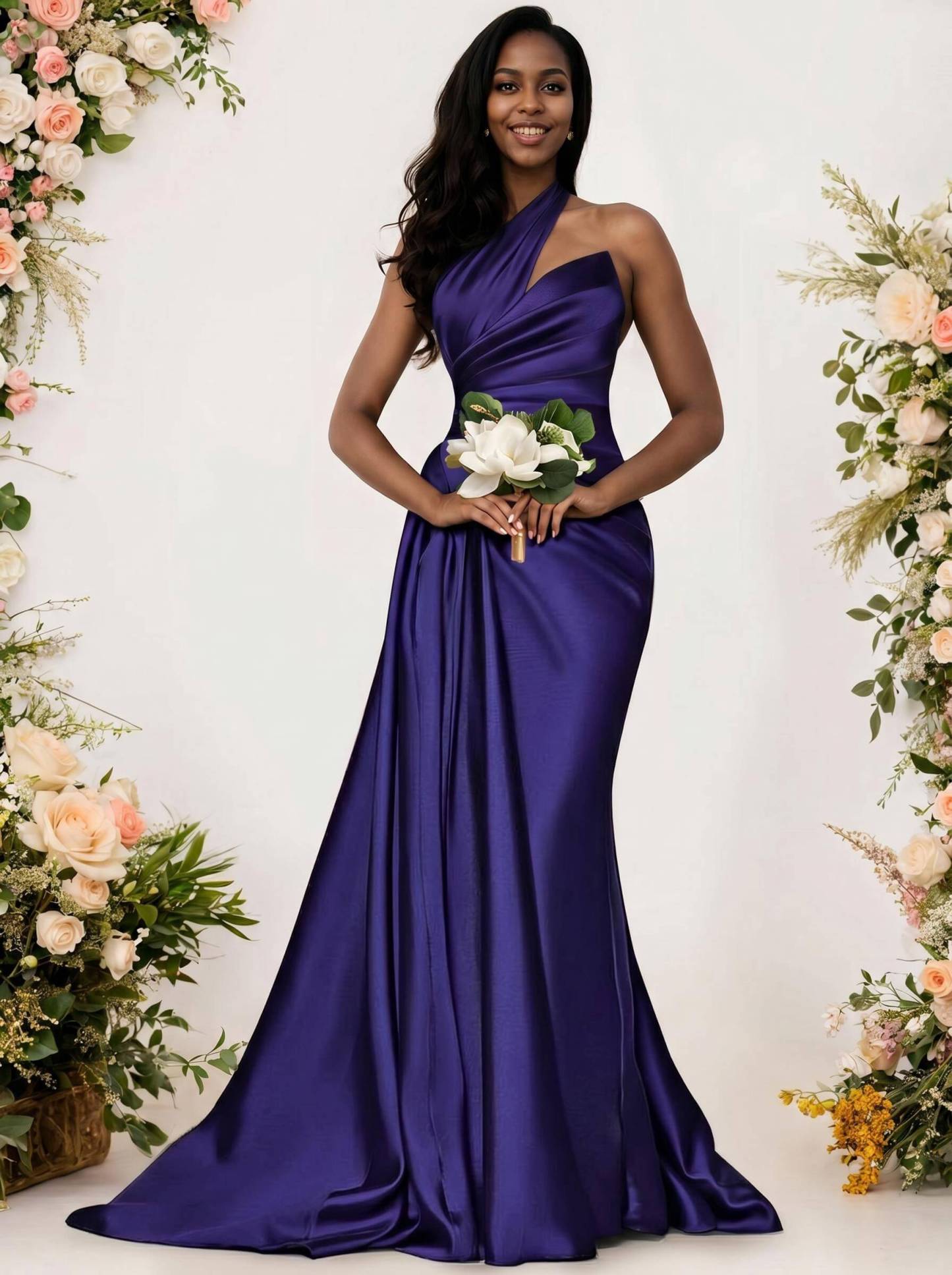 Sheath/Column One-Shoulder Silk Like Satin Bridesmaid Dresses With Ruffle, product image 146