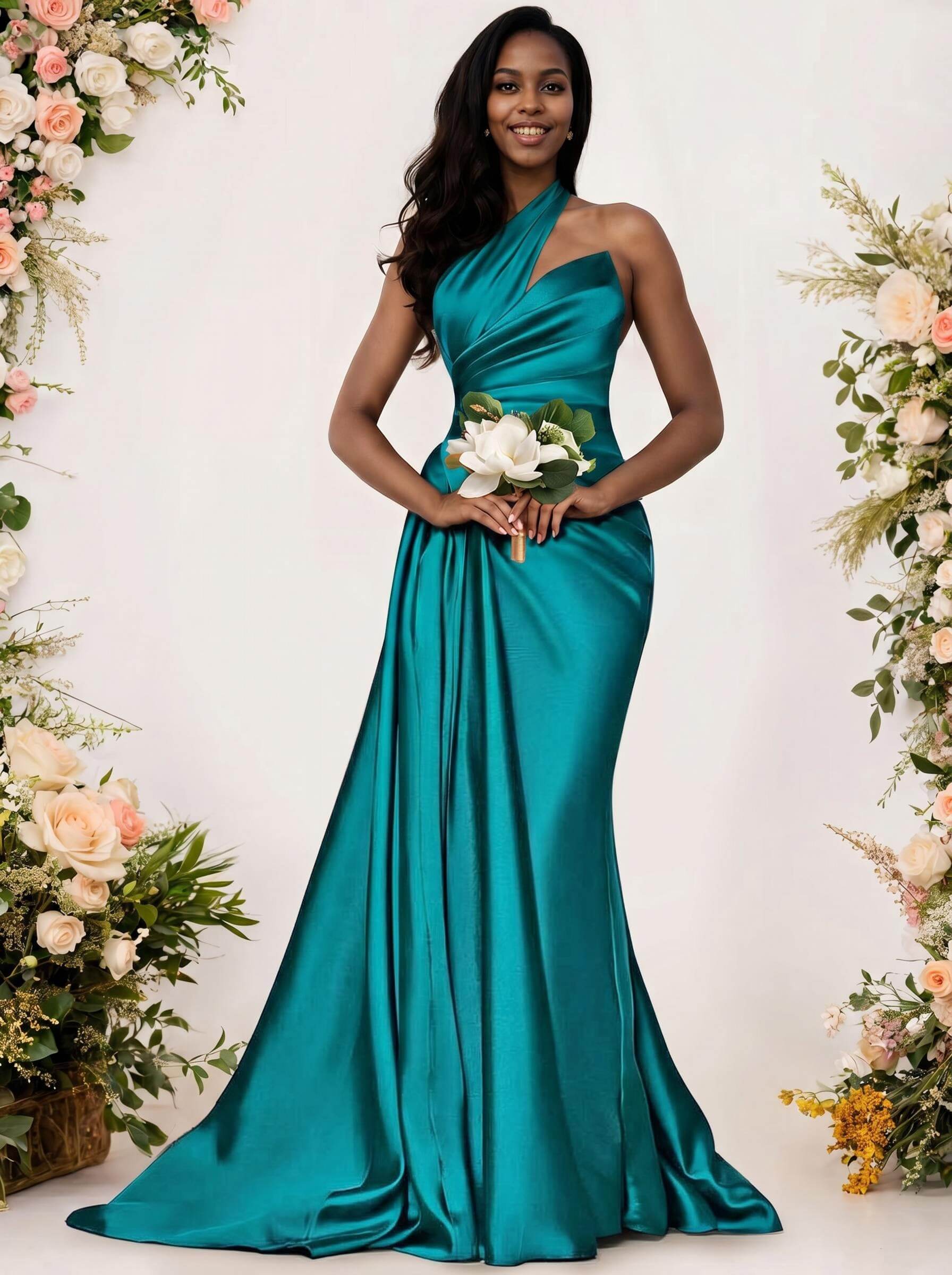 Sheath/Column One-Shoulder Silk Like Satin Bridesmaid Dresses With Ruffle, product image 251