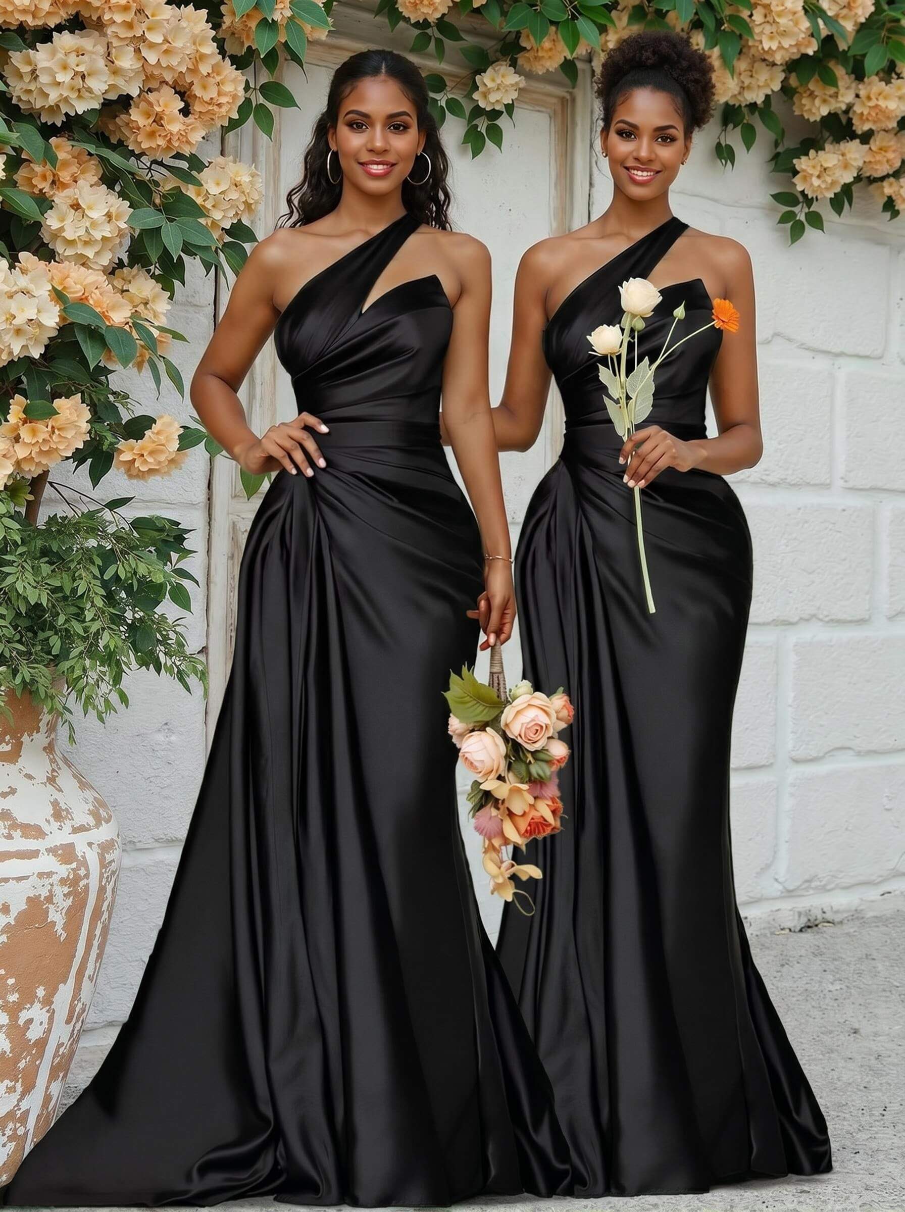 Sheath/Column One-Shoulder Silk Like Satin Bridesmaid Dresses With Ruffle, product image 67