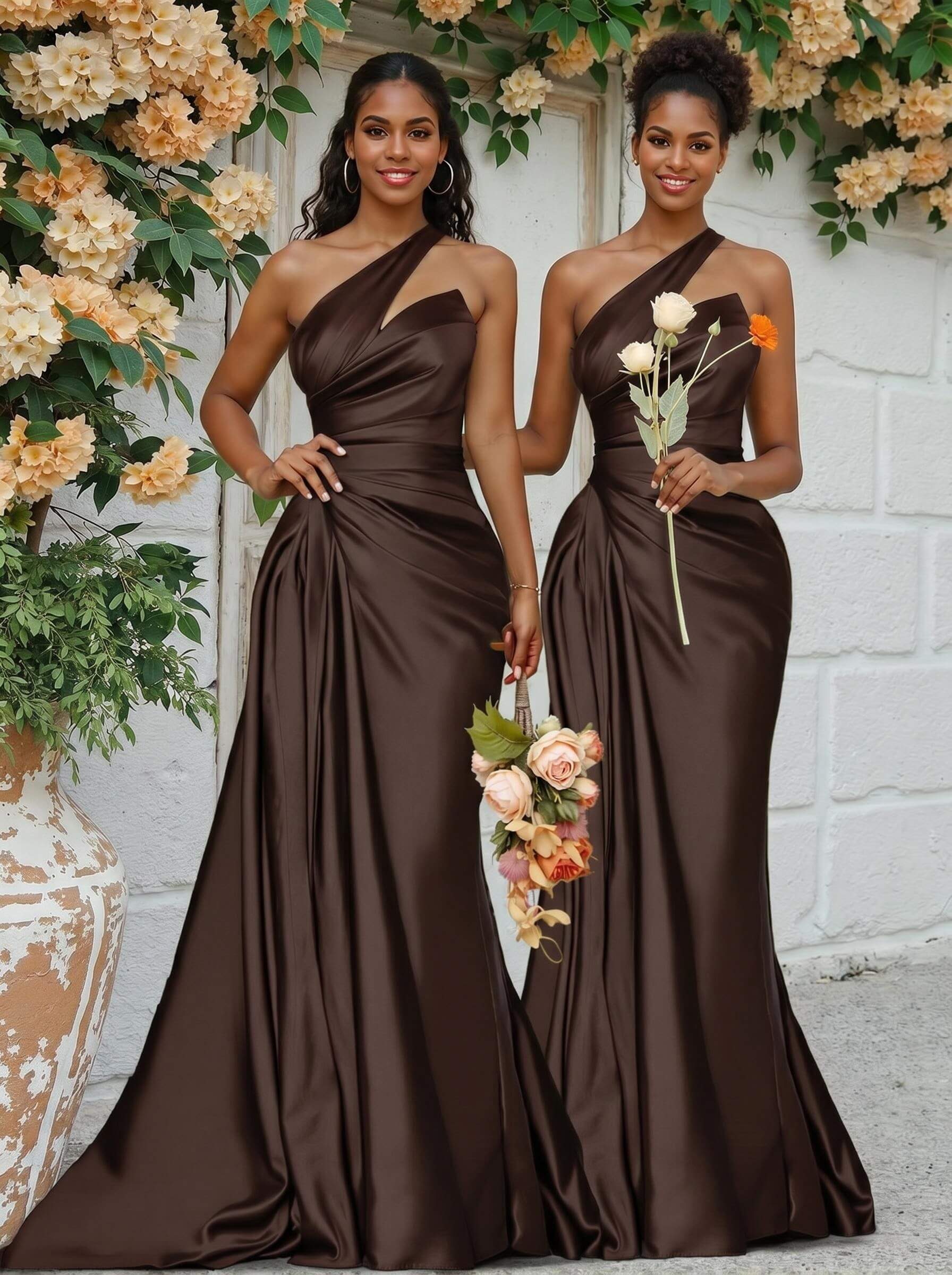 Sheath/Column One-Shoulder Silk Like Satin Bridesmaid Dresses With Ruffle, product image 207