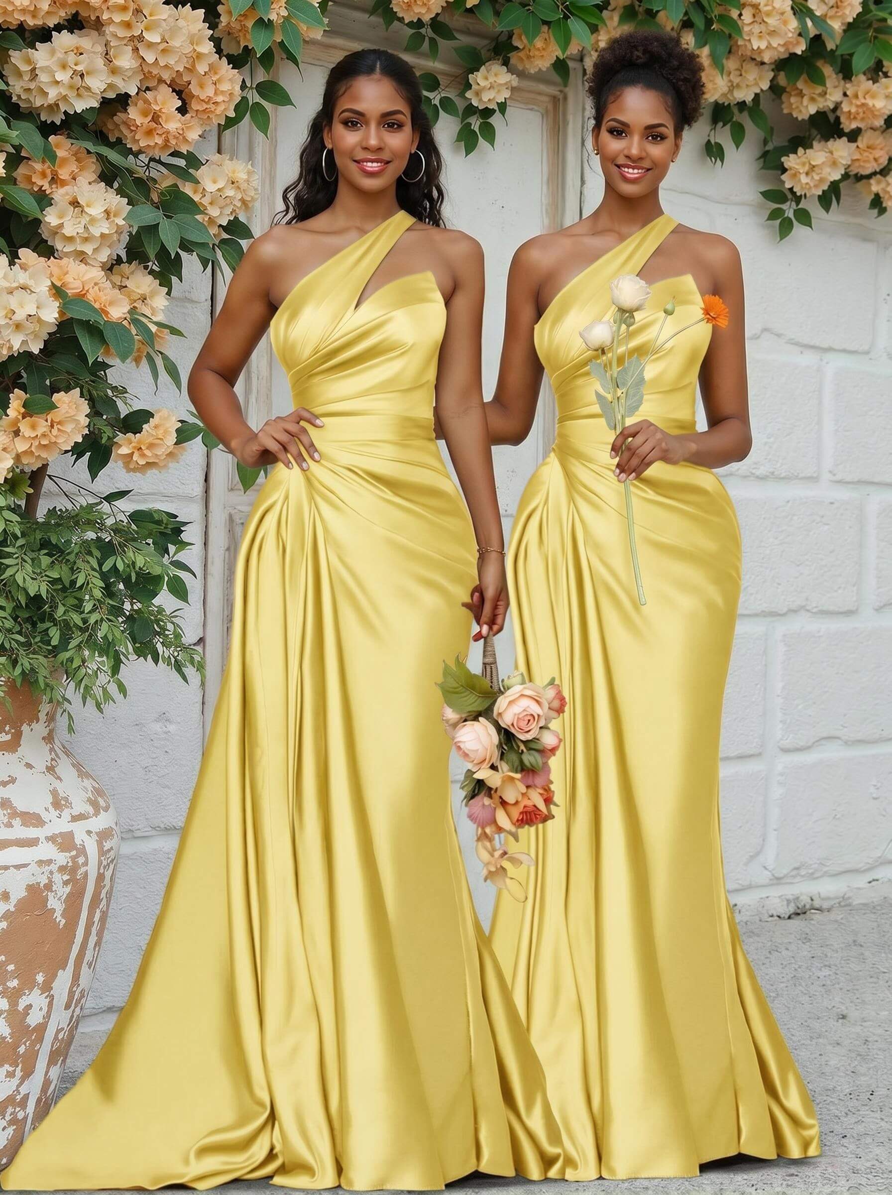 Sheath/Column One-Shoulder Silk Like Satin Bridesmaid Dresses With Ruffle, product image 127