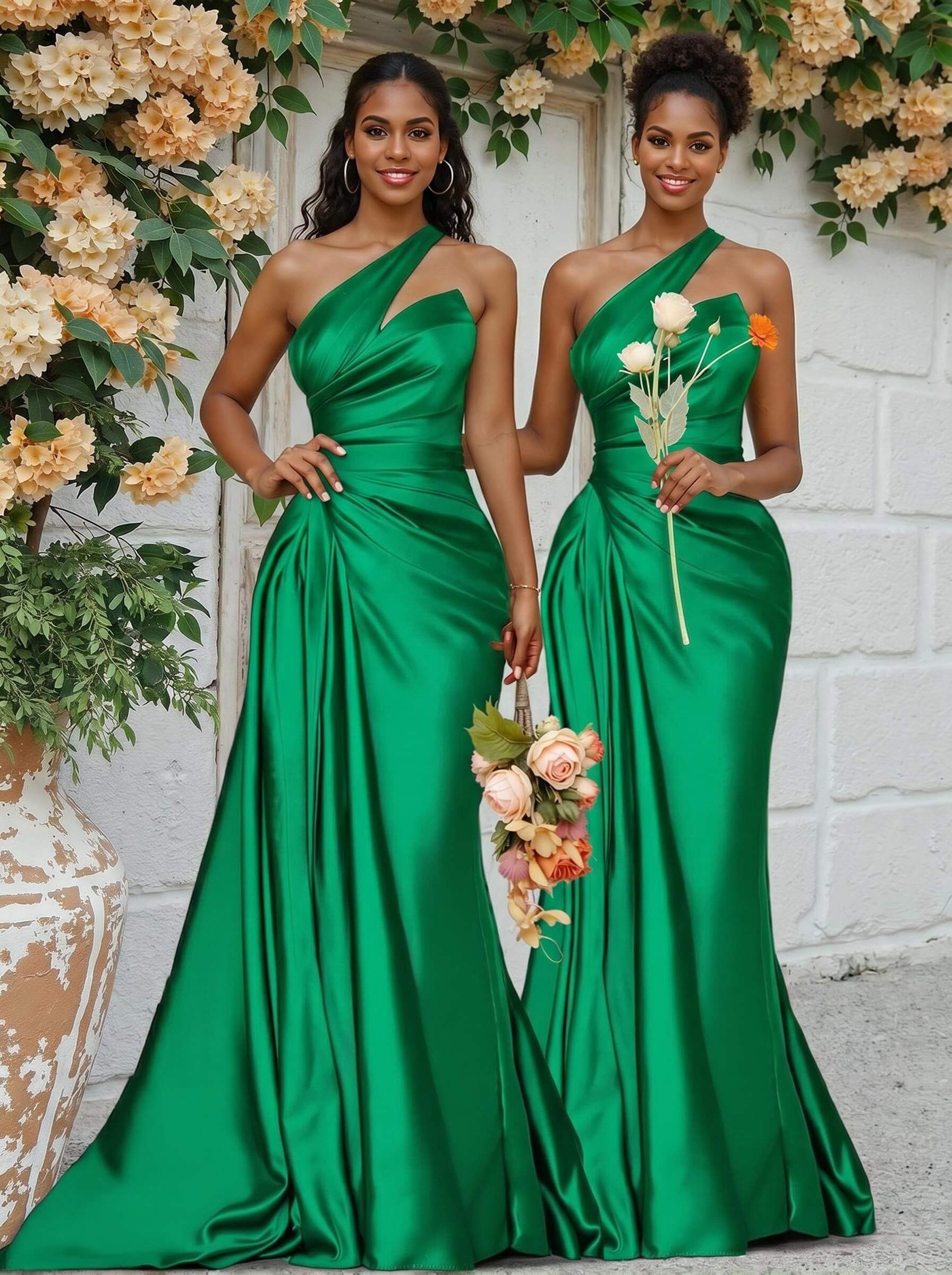 Sheath/Column One-Shoulder Silk Like Satin Bridesmaid Dresses With Ruffle, product image 237