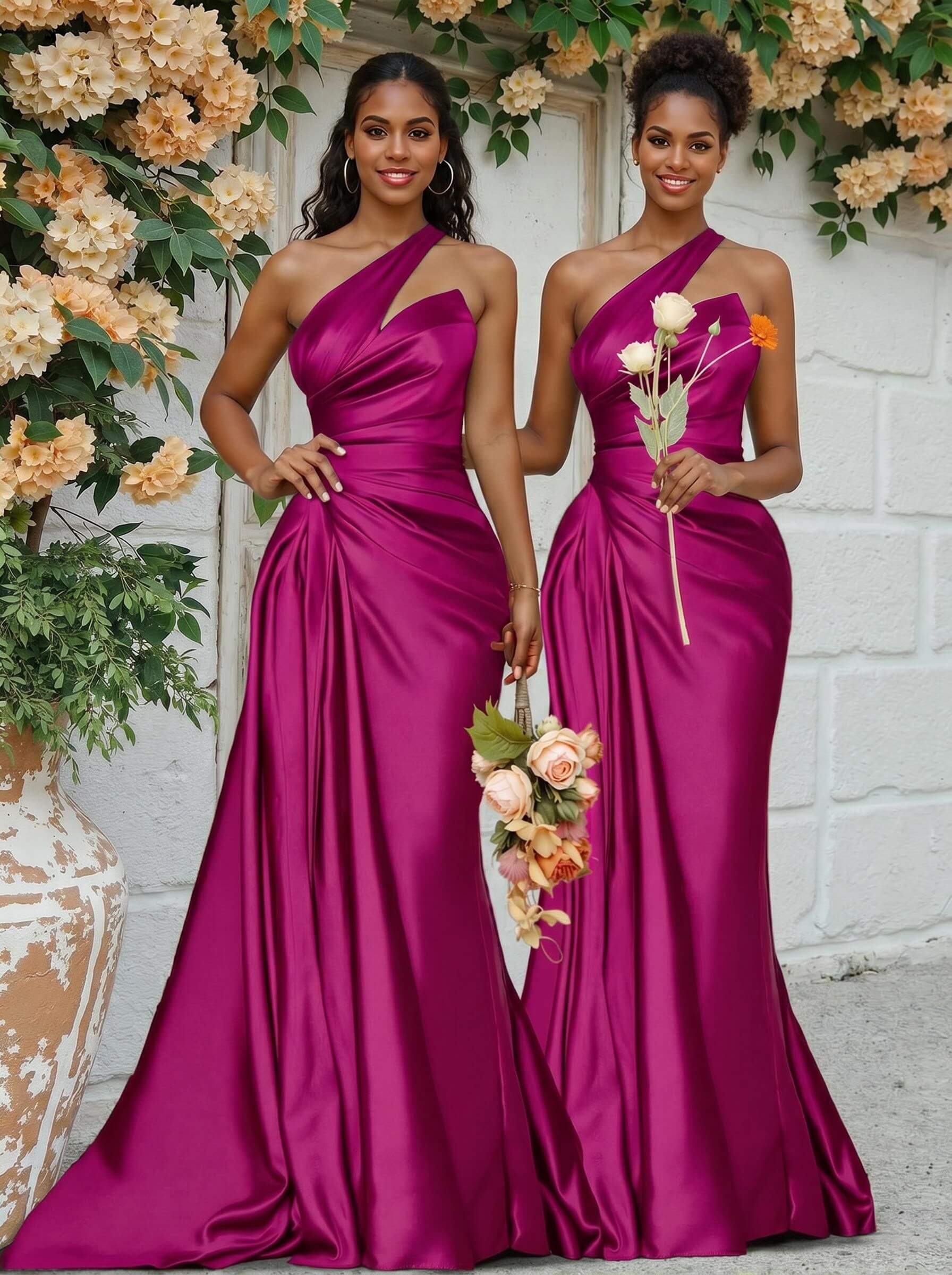 Sheath/Column One-Shoulder Silk Like Satin Bridesmaid Dresses With Ruffle, product image 157