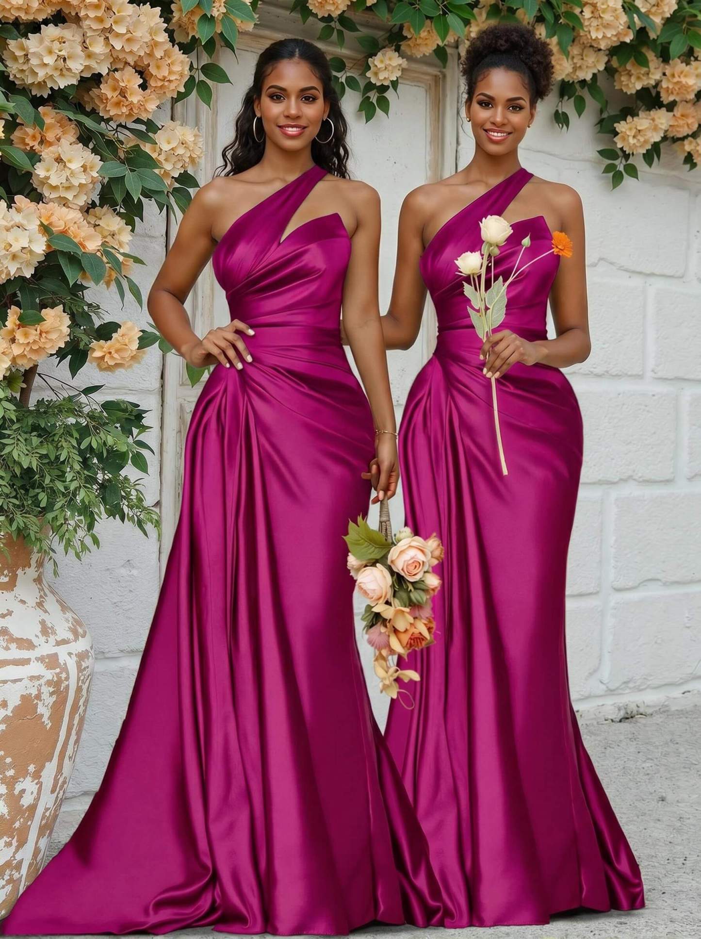 Sheath/Column One-Shoulder Silk Like Satin Bridesmaid Dresses With Ruffle, product image 157