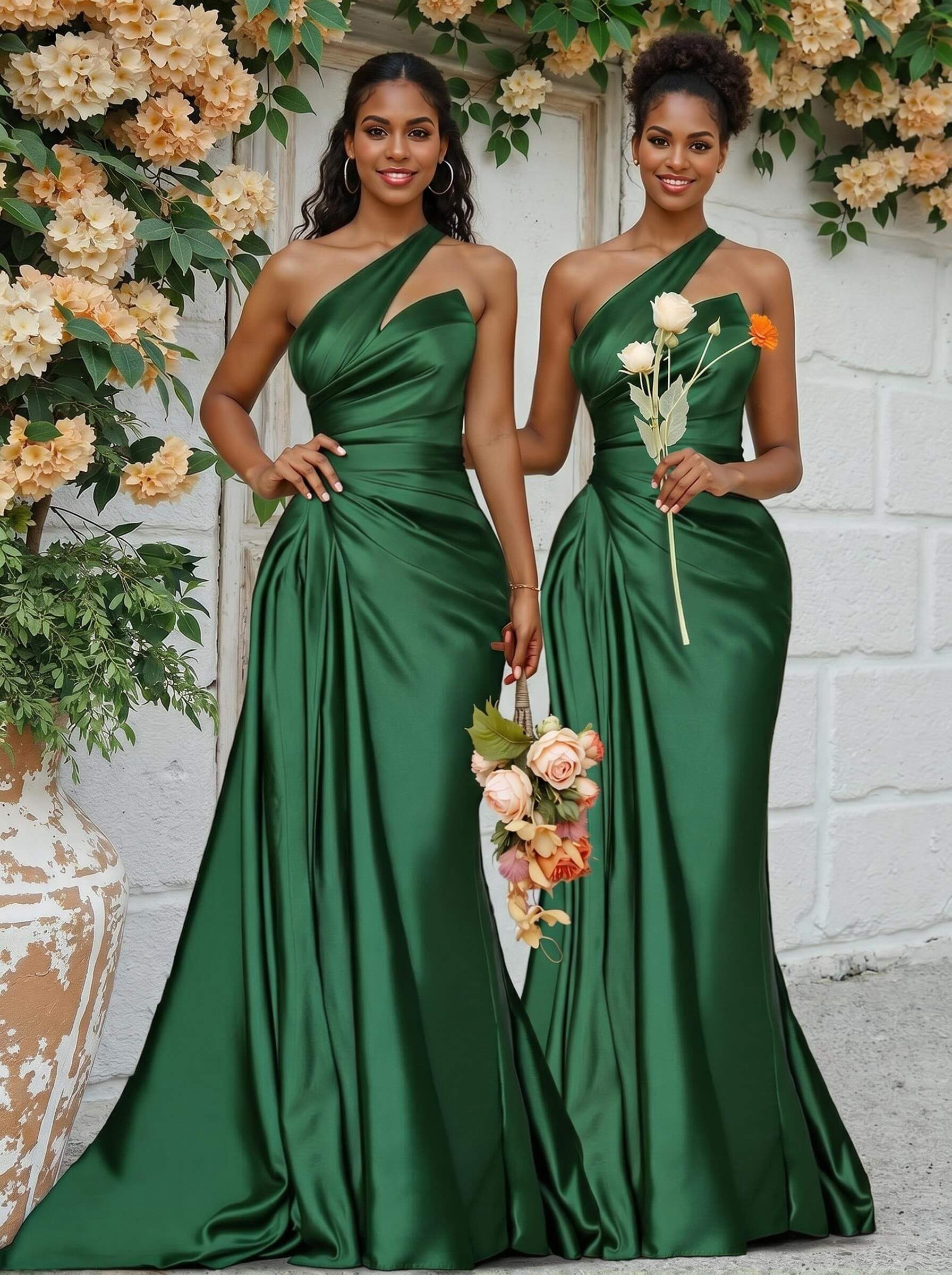 Sheath/Column One-Shoulder Silk Like Satin Bridesmaid Dresses With Ruffle, product image 137