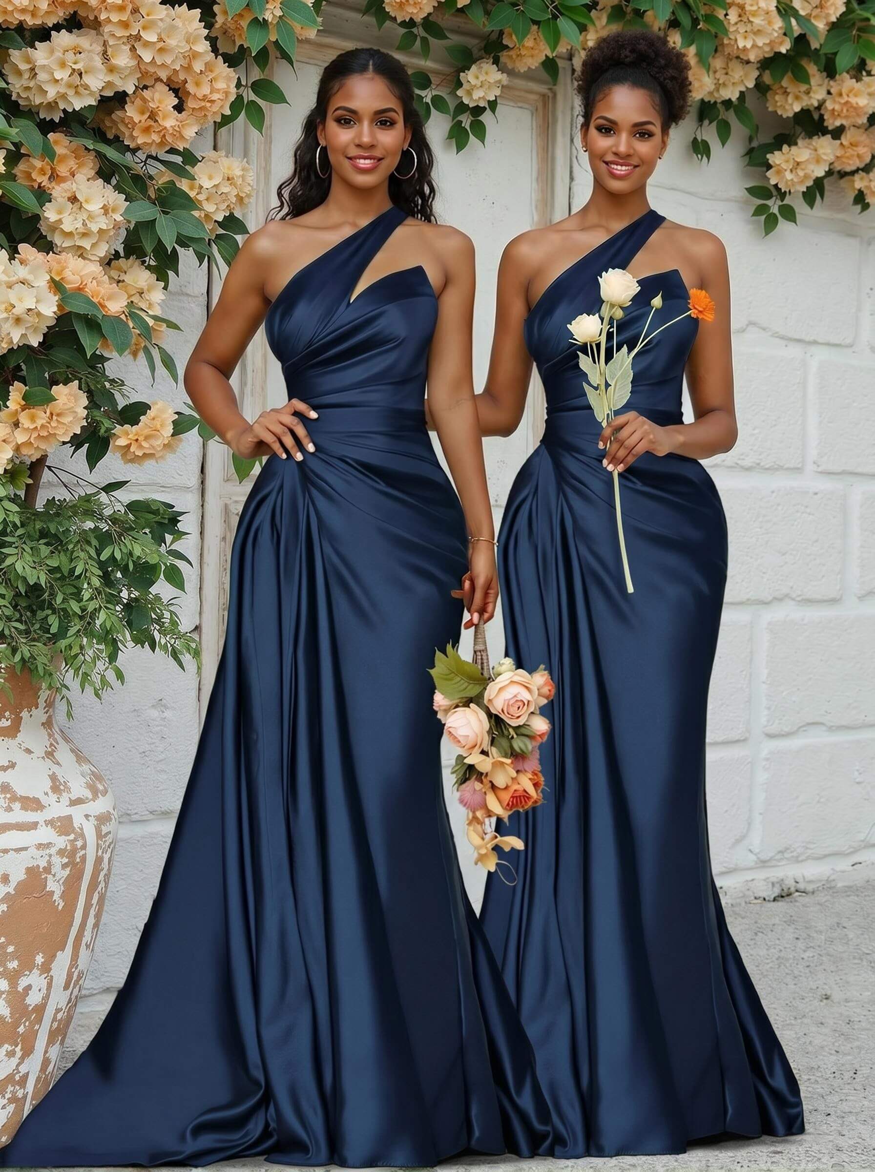 Sheath/Column One-Shoulder Silk Like Satin Bridesmaid Dresses With Ruffle, product image 122