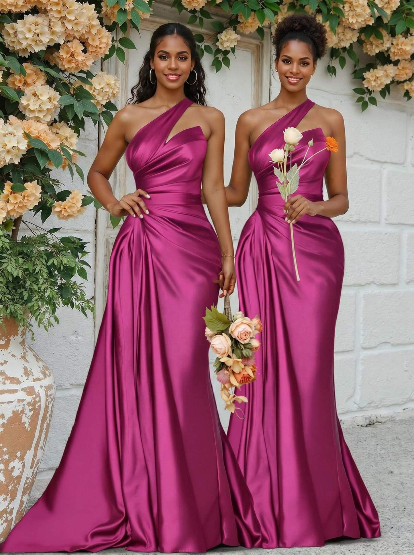 Sheath/Column One-Shoulder Silk Like Satin Bridesmaid Dresses With Ruffle, product image 167