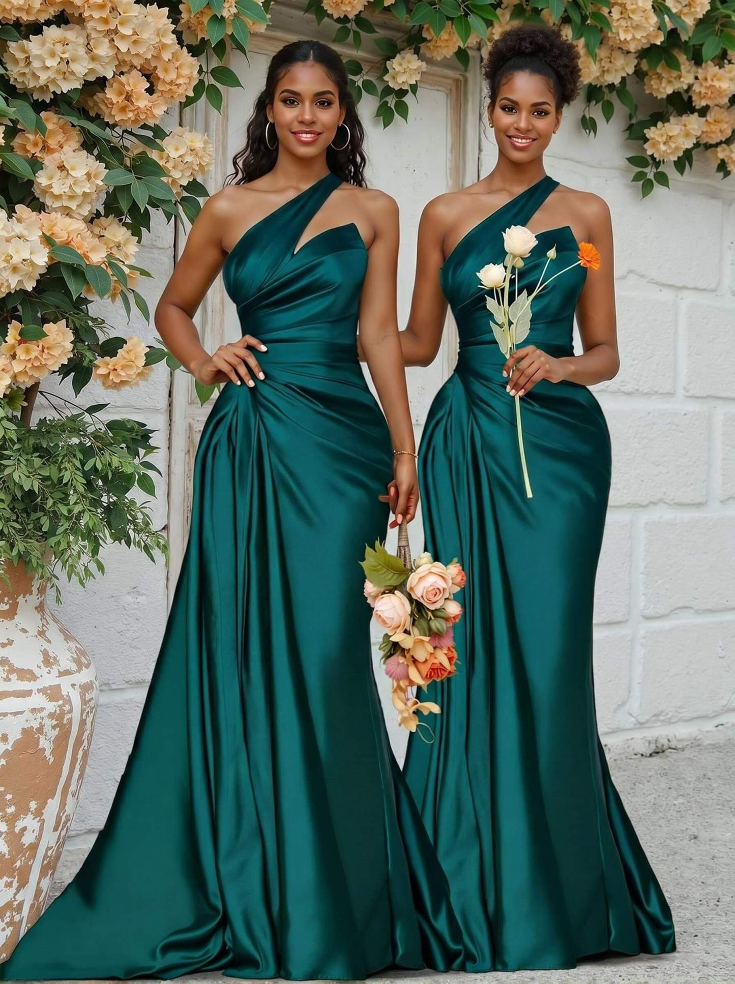 Sheath/Column One-Shoulder Silk Like Satin Bridesmaid Dresses With Ruffle, product image 107
