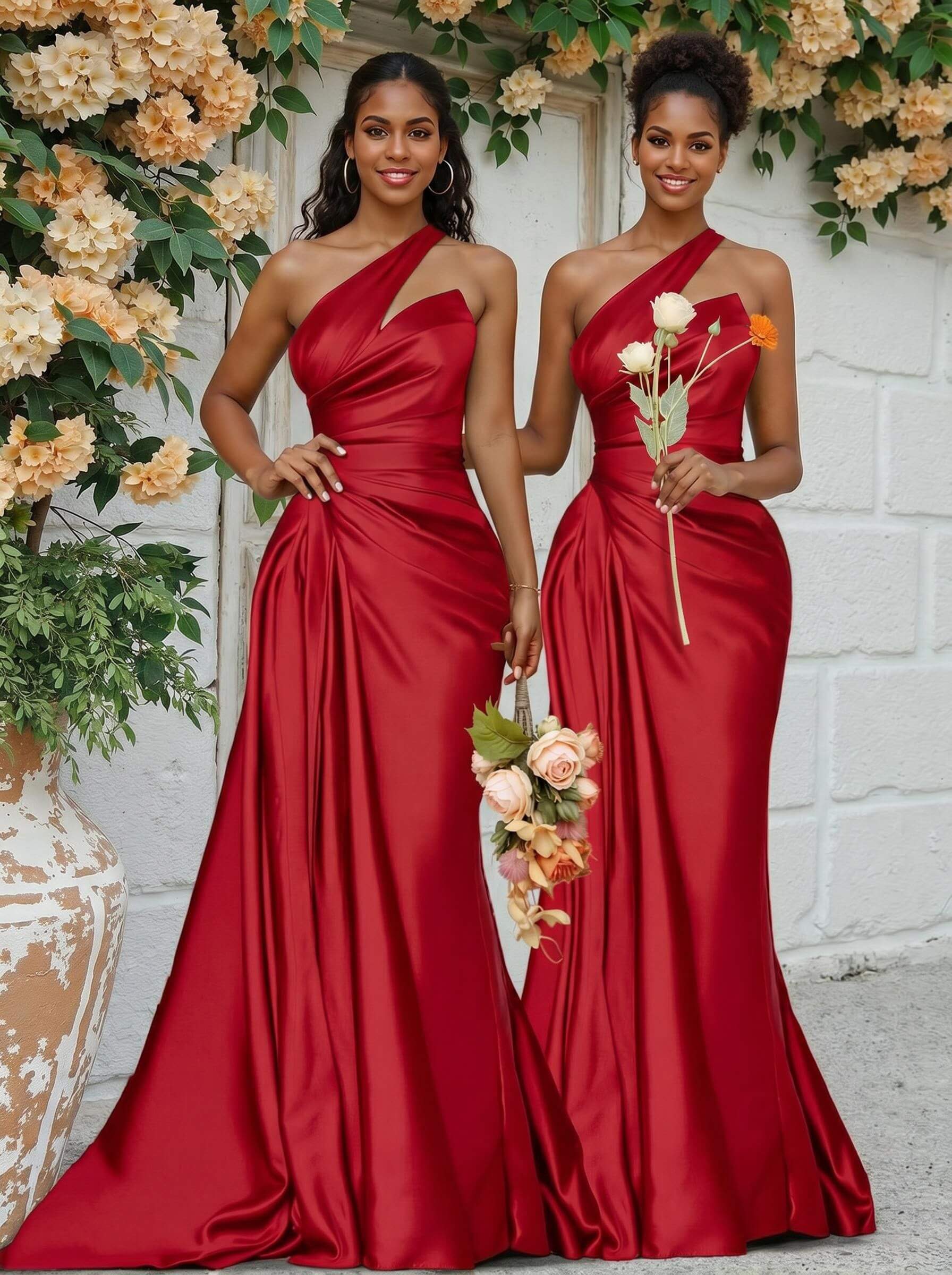 Sheath/Column One-Shoulder Silk Like Satin Bridesmaid Dresses With Ruffle, product image 117