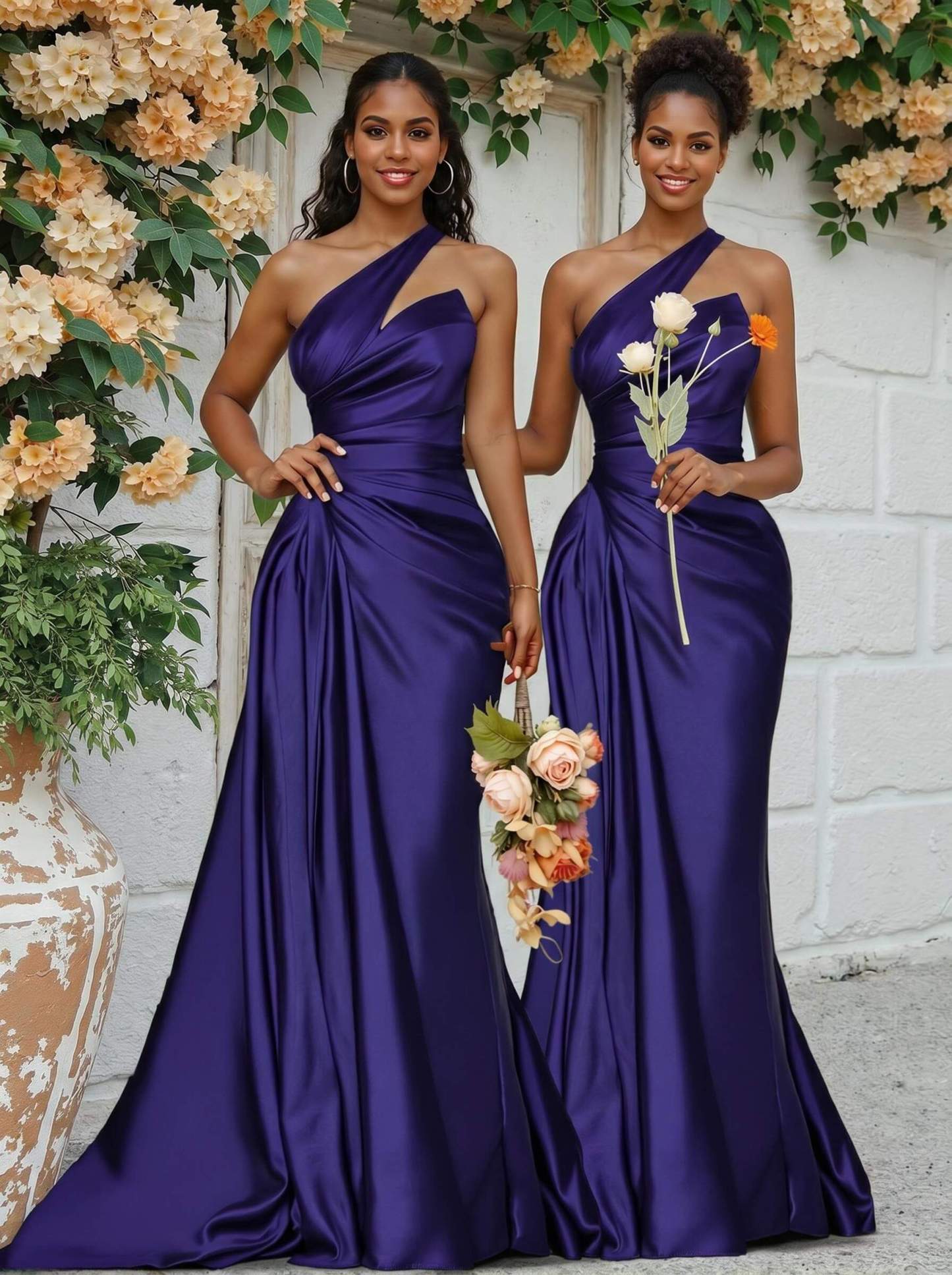 Sheath/Column One-Shoulder Silk Like Satin Bridesmaid Dresses With Ruffle, product image 147