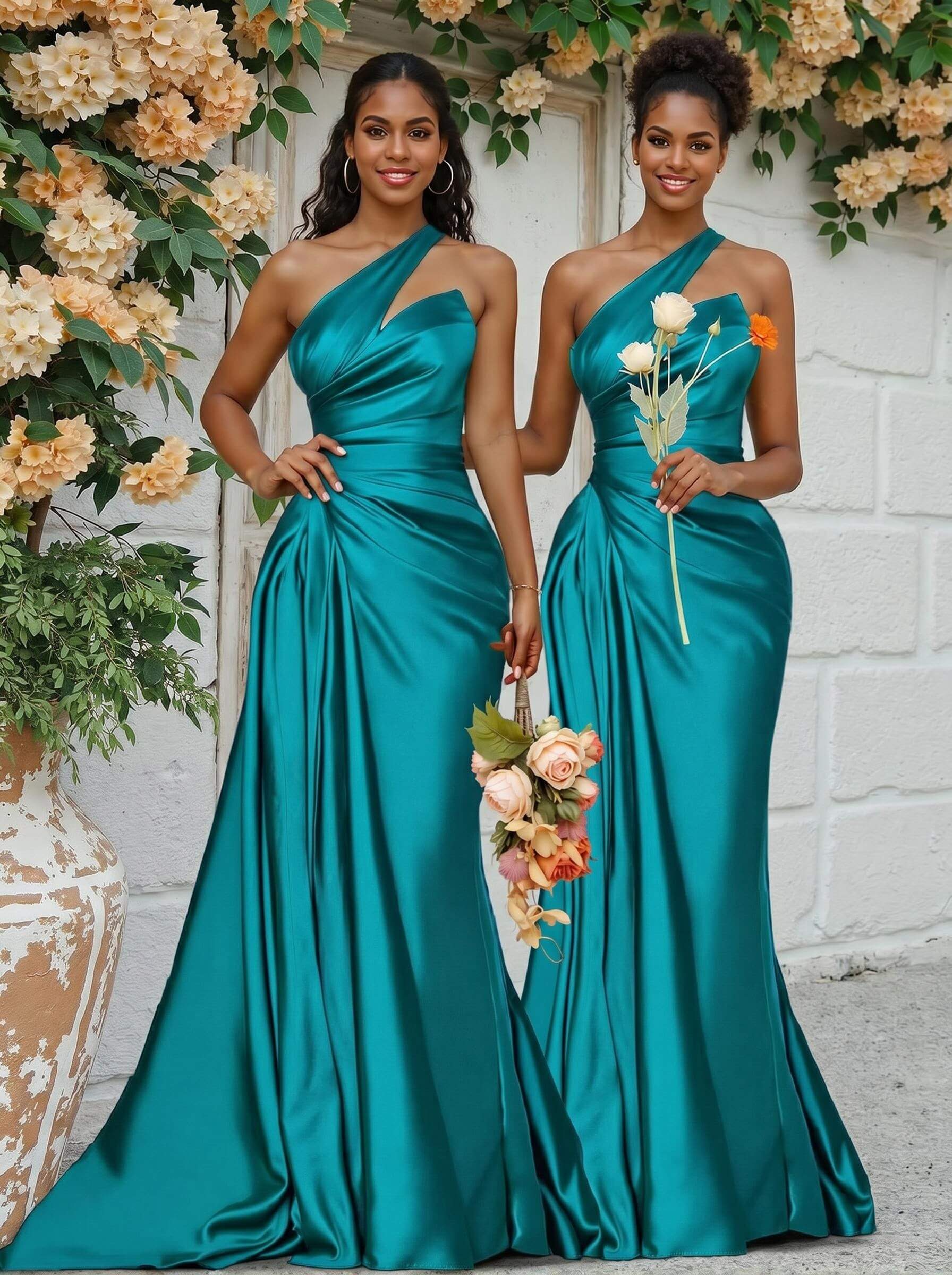 Sheath/Column One-Shoulder Silk Like Satin Bridesmaid Dresses With Ruffle, product image 253
