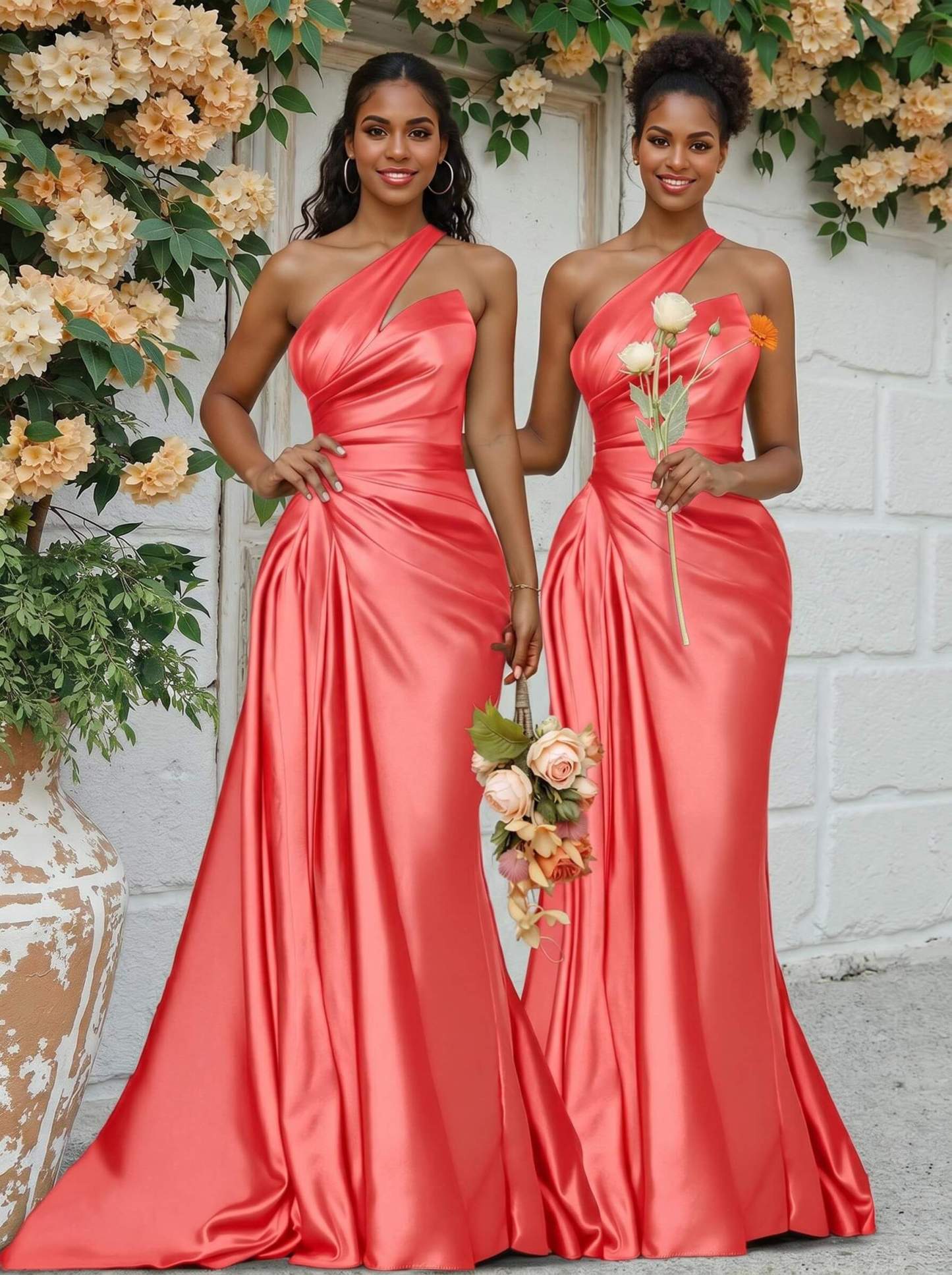 Sheath/Column One-Shoulder Silk Like Satin Bridesmaid Dresses With Ruffle, product image 187