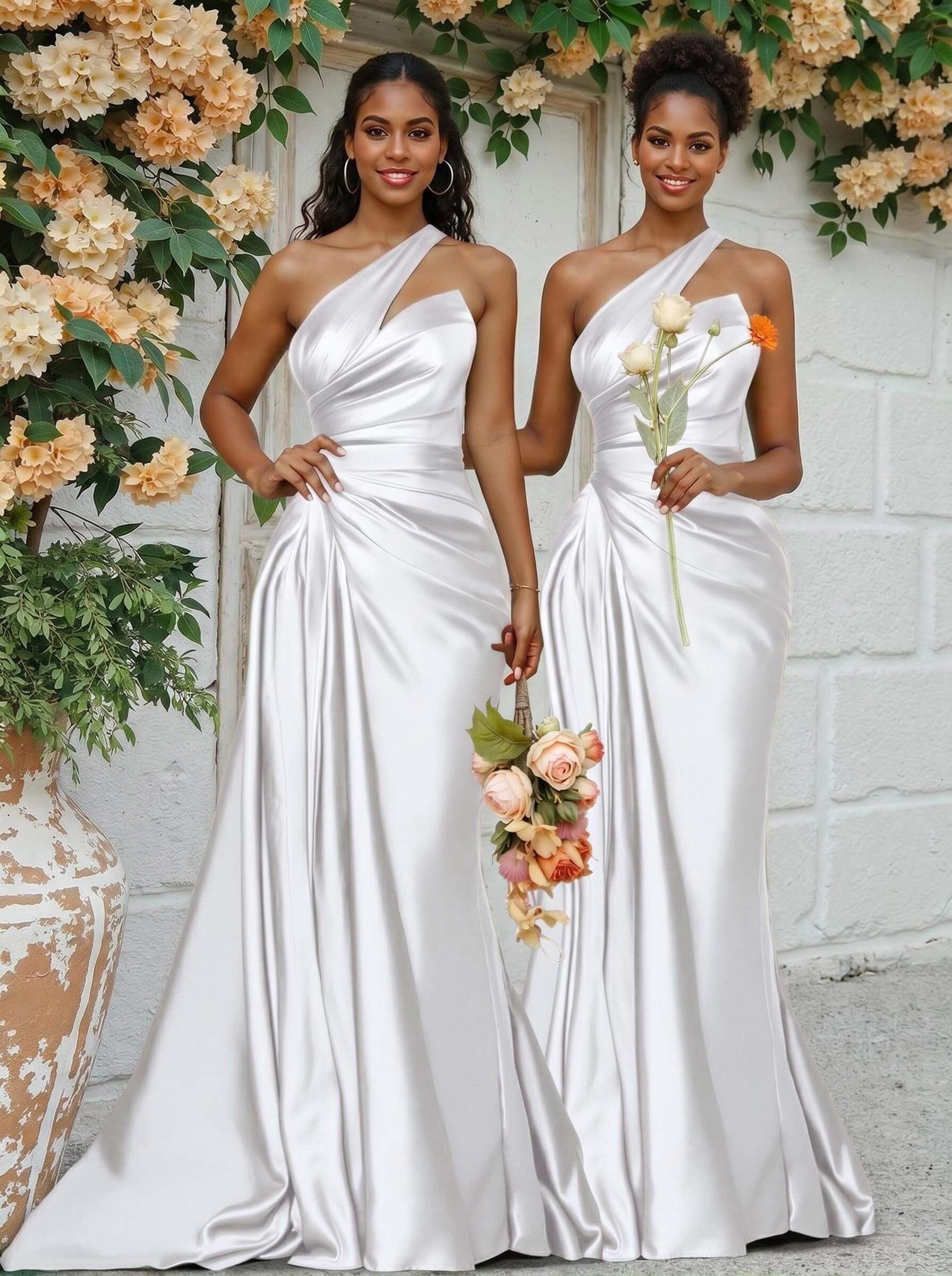Sheath/Column One-Shoulder Silk Like Satin Bridesmaid Dresses With Ruffle, product image 212
