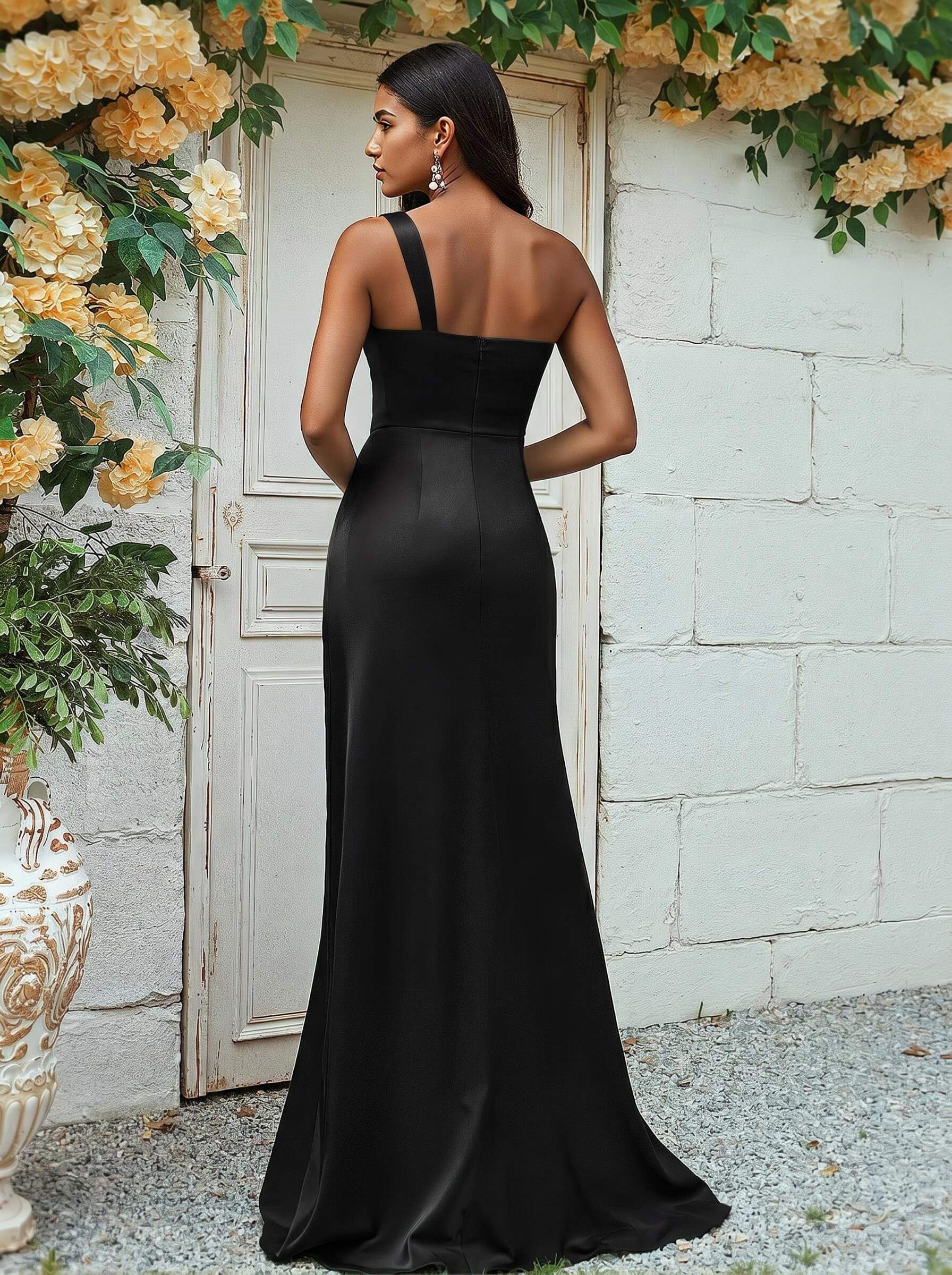 Sheath/Column One-Shoulder Silk Like Satin Bridesmaid Dresses With Ruffle, product image 68