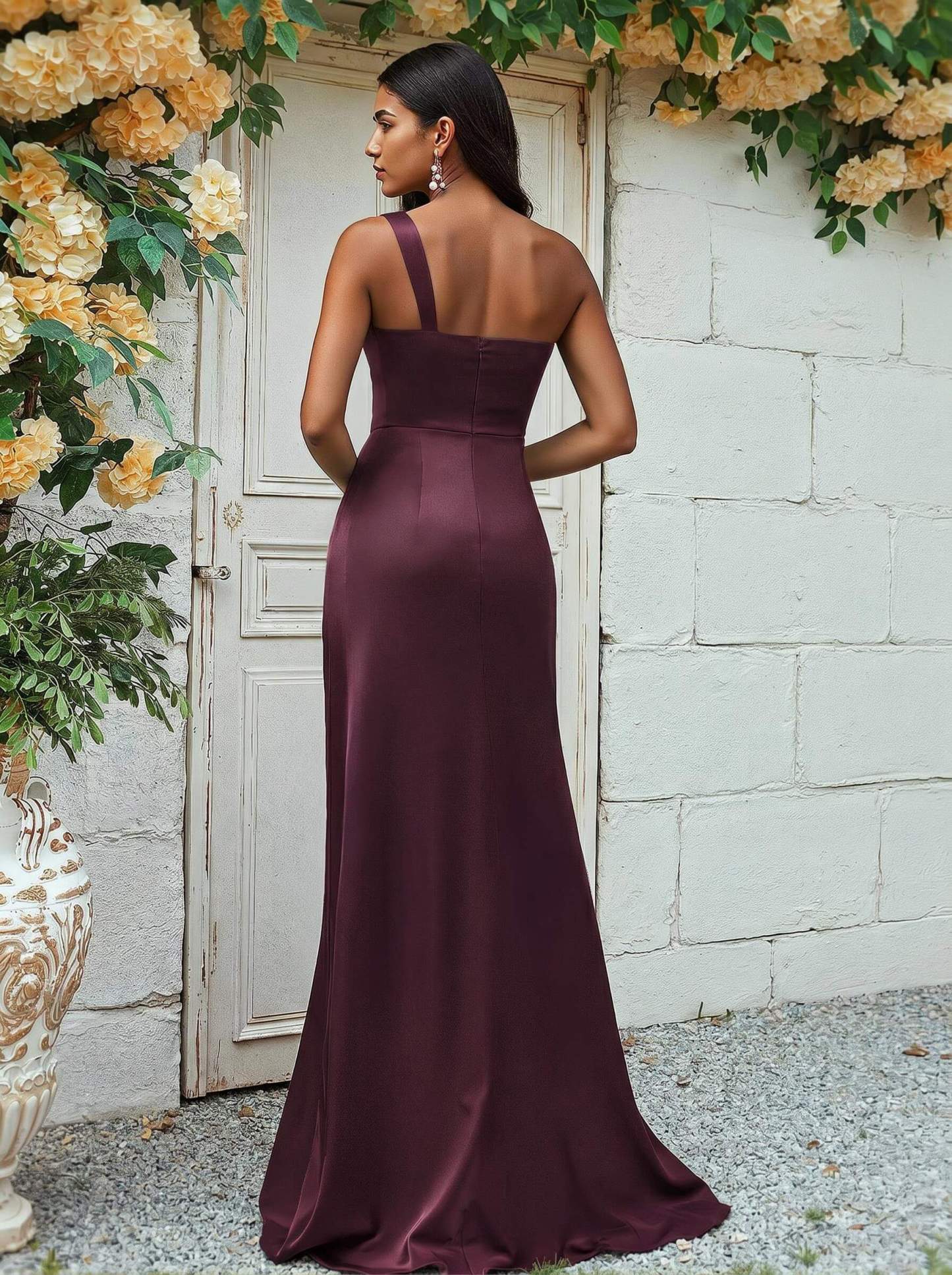 Sheath/Column One-Shoulder Silk Like Satin Bridesmaid Dresses With Ruffle, product image 28