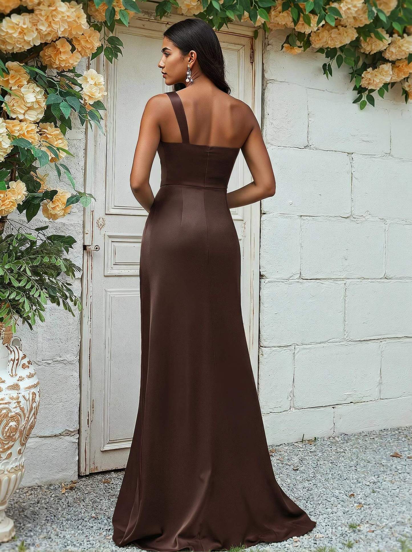 Sheath/Column One-Shoulder Silk Like Satin Bridesmaid Dresses With Ruffle, product image 208