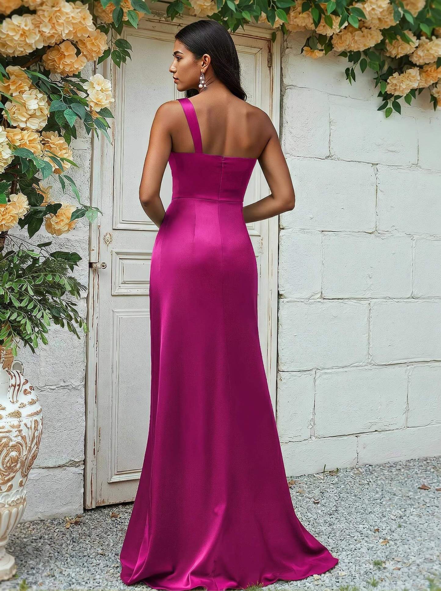 Sheath/Column One-Shoulder Silk Like Satin Bridesmaid Dresses With Ruffle, product image 158
