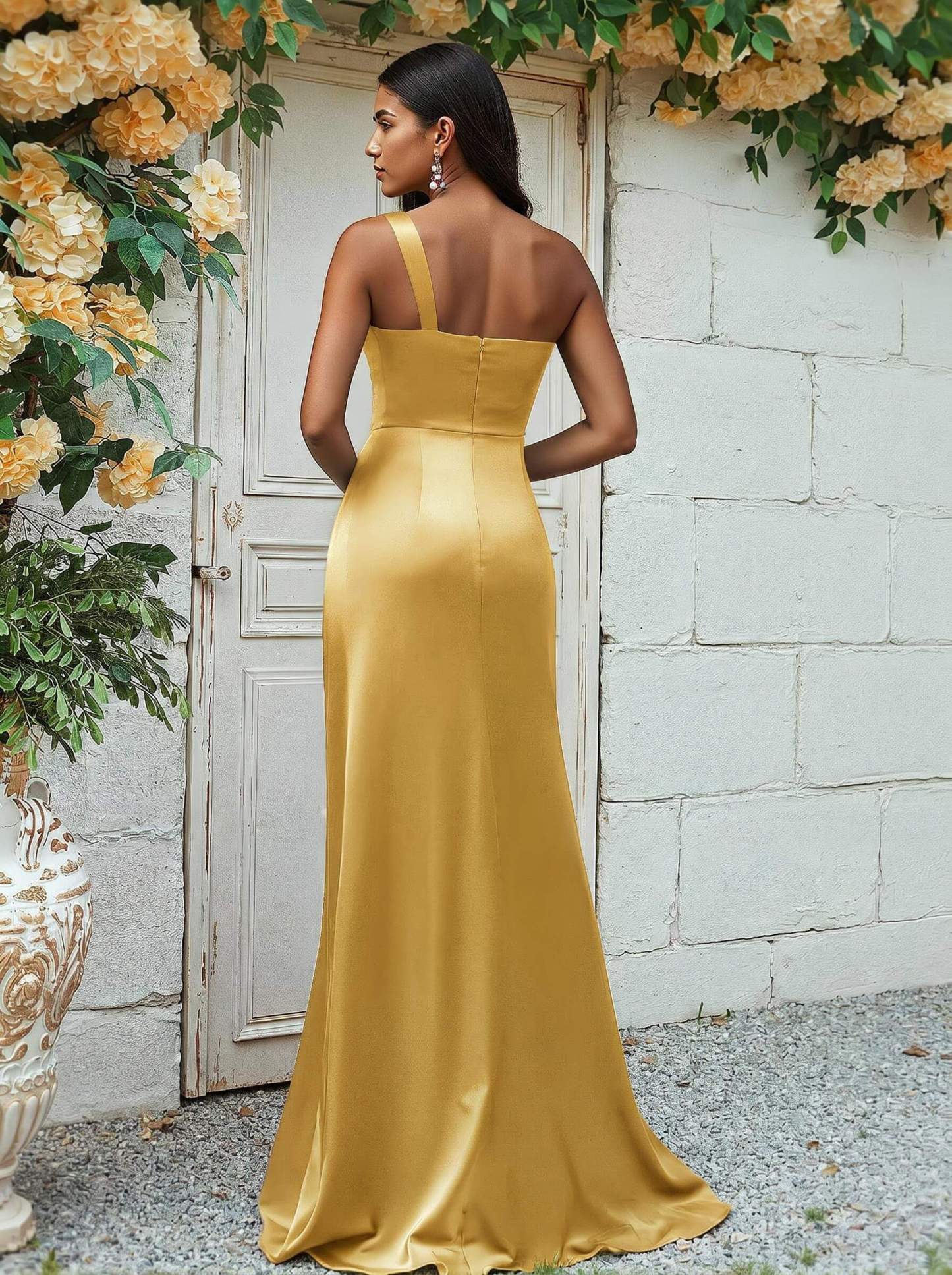 Sheath/Column One-Shoulder Silk Like Satin Bridesmaid Dresses With Ruffle, product image 173