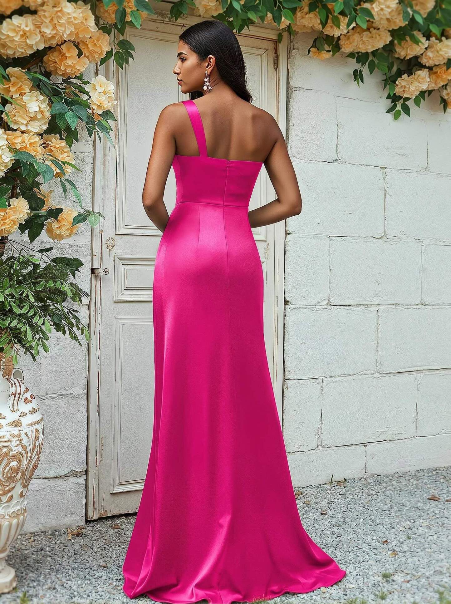 Sheath/Column One-Shoulder Silk Like Satin Bridesmaid Dresses With Ruffle, product image 223