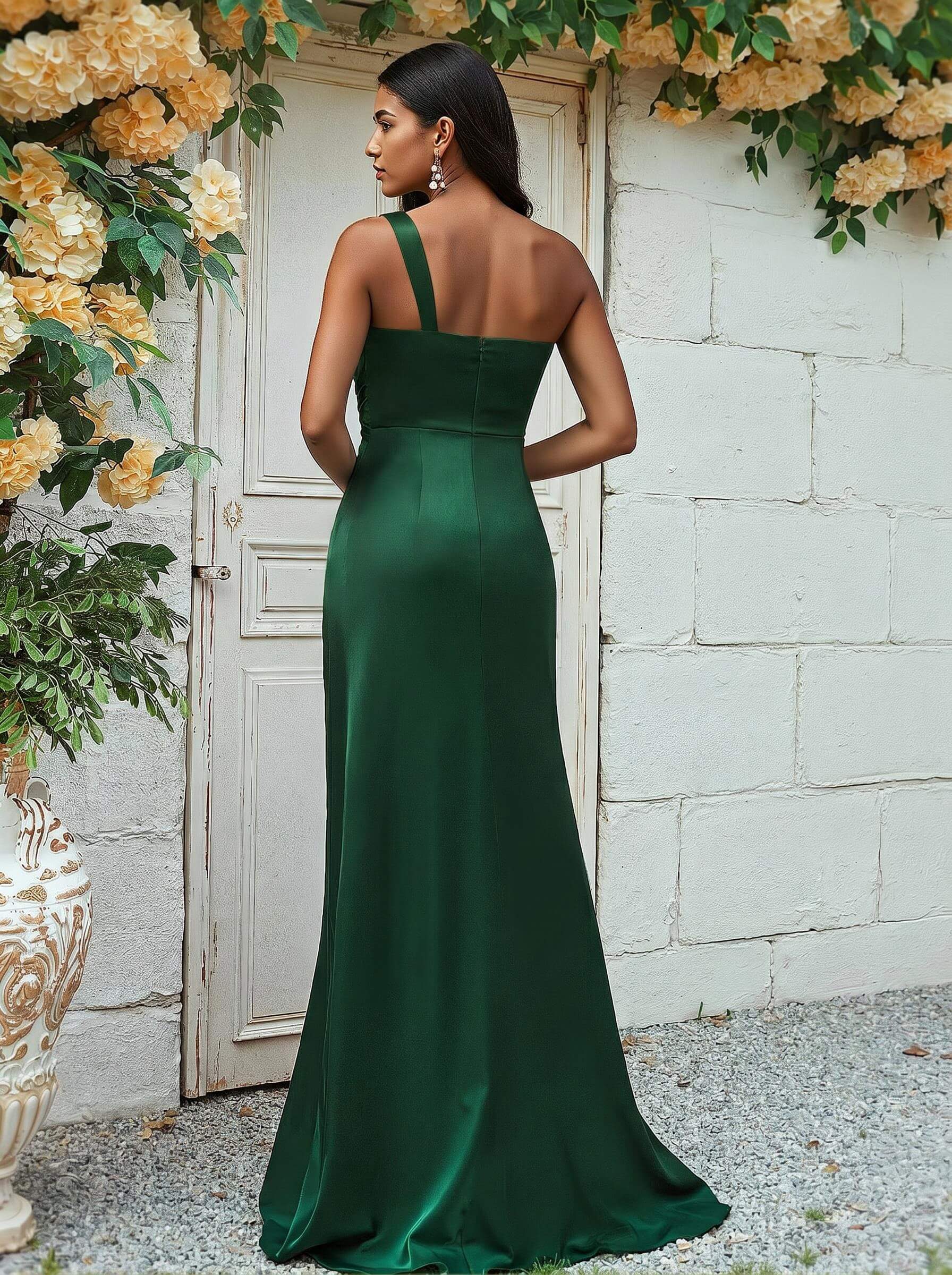 Sheath/Column One-Shoulder Silk Like Satin Bridesmaid Dresses With Ruffle, product image 138