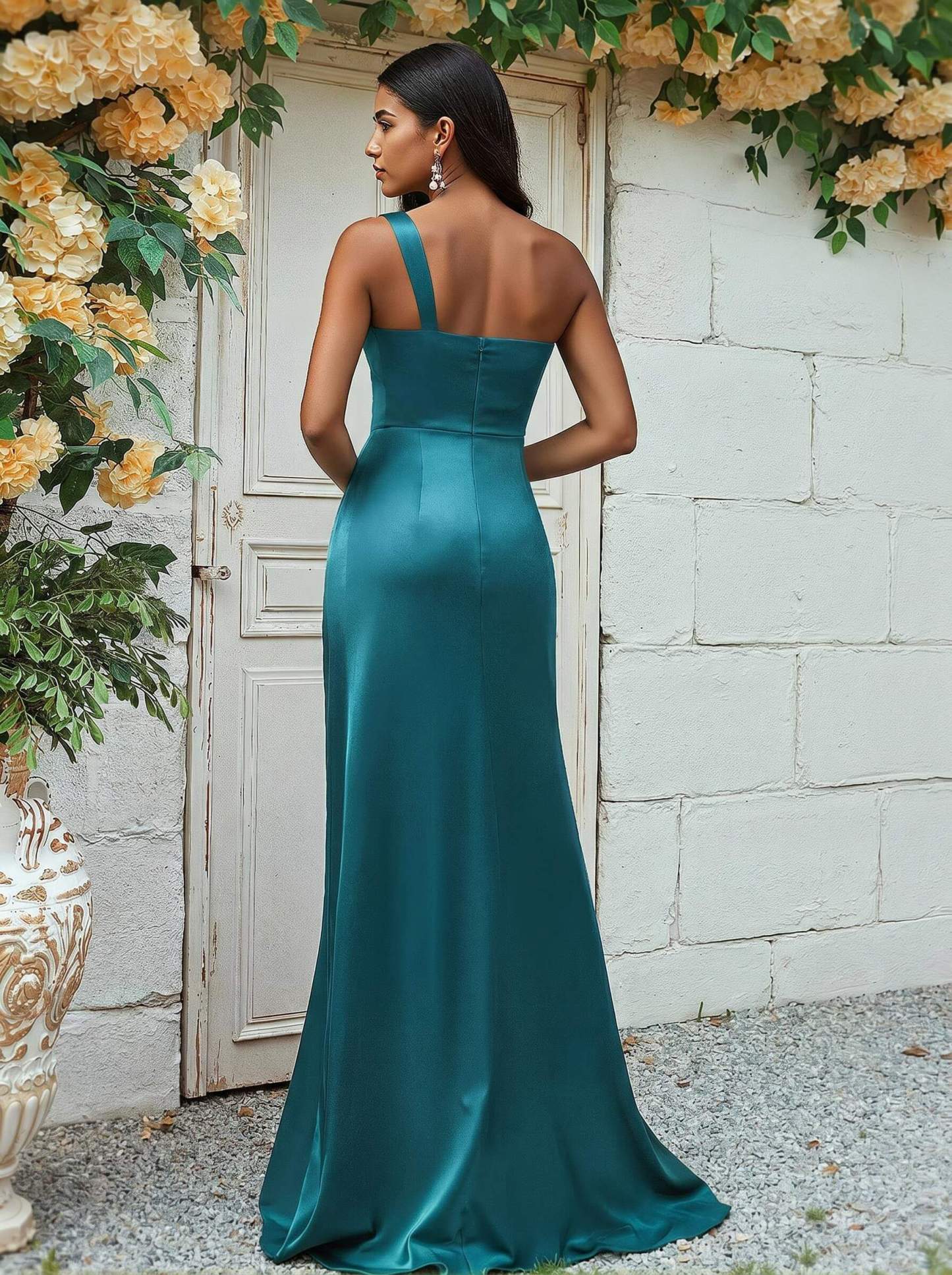 Sheath/Column One-Shoulder Silk Like Satin Bridesmaid Dresses With Ruffle, product image 113