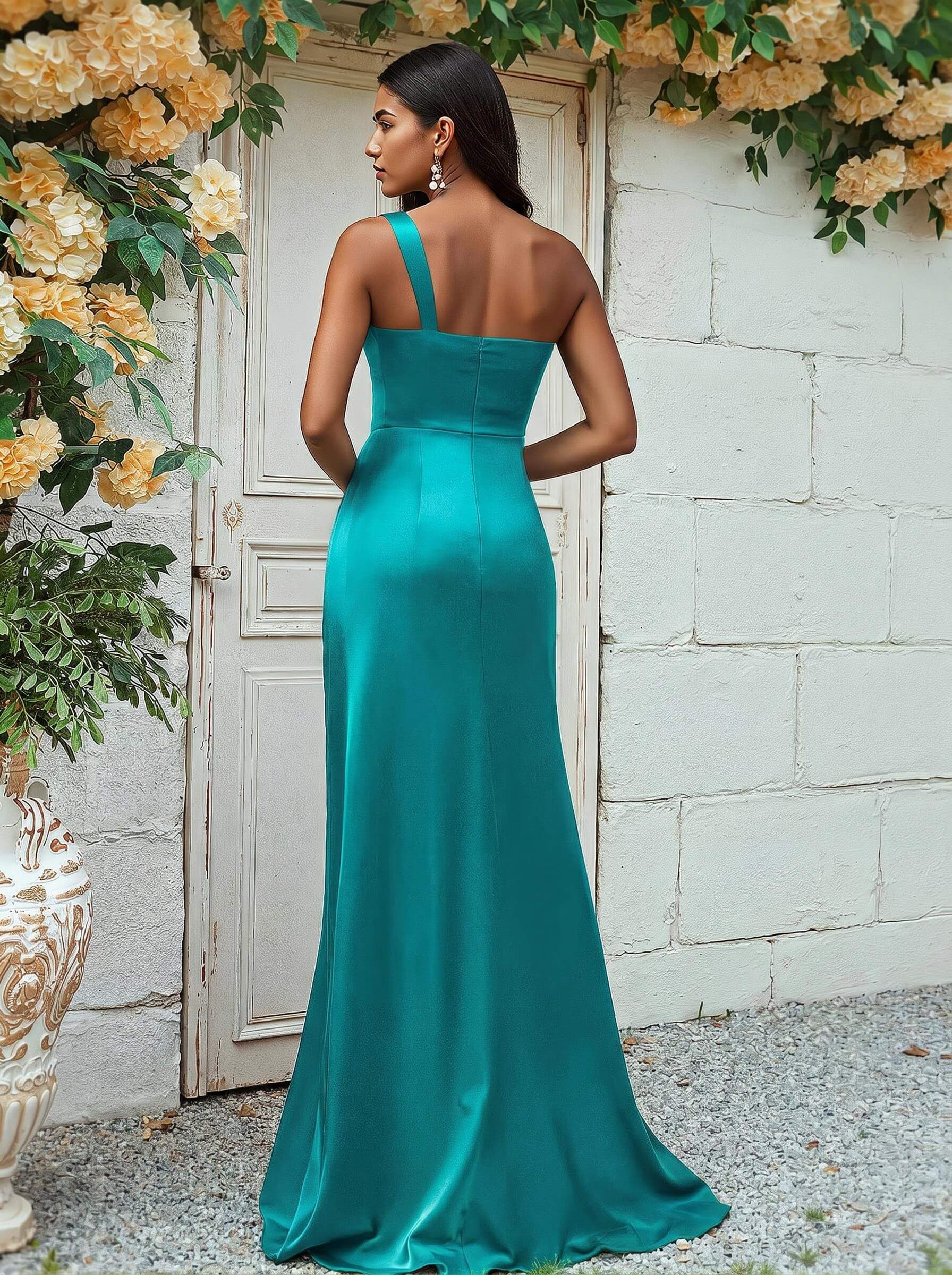 Sheath/Column One-Shoulder Silk Like Satin Bridesmaid Dresses With Ruffle, product image 133