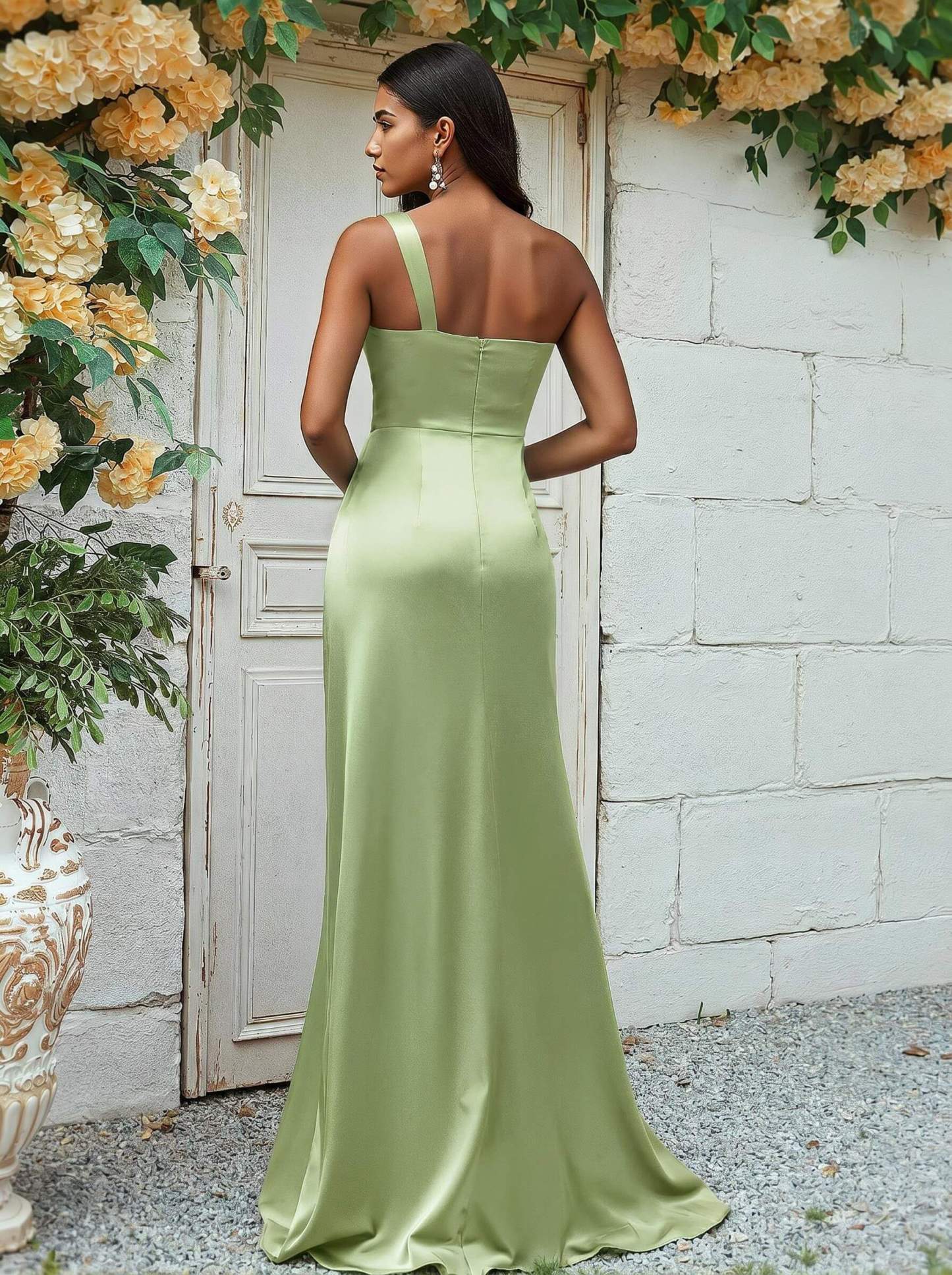 Sheath/Column One-Shoulder Silk Like Satin Bridesmaid Dresses With Ruffle, product image 248