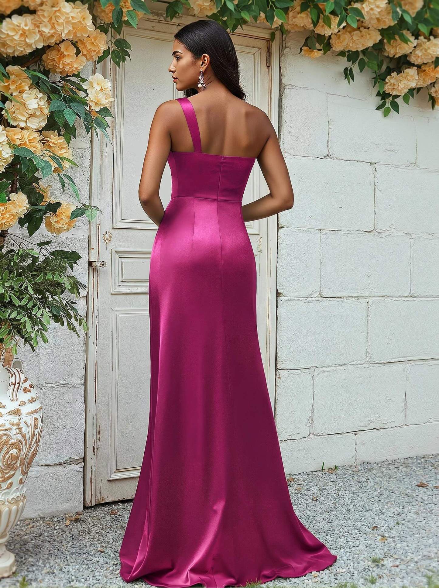 Sheath/Column One-Shoulder Silk Like Satin Bridesmaid Dresses With Ruffle, product image 168
