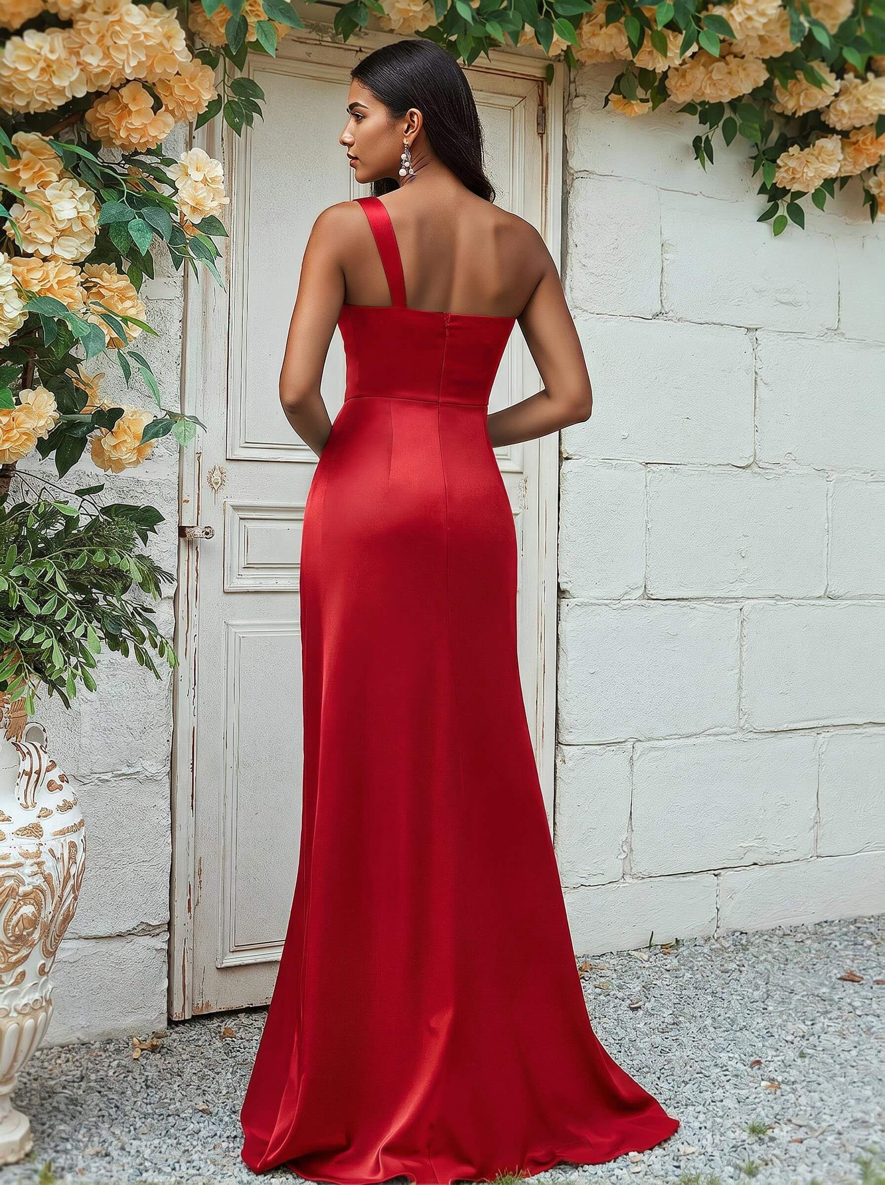 Sheath/Column One-Shoulder Silk Like Satin Bridesmaid Dresses With Ruffle, product image 118