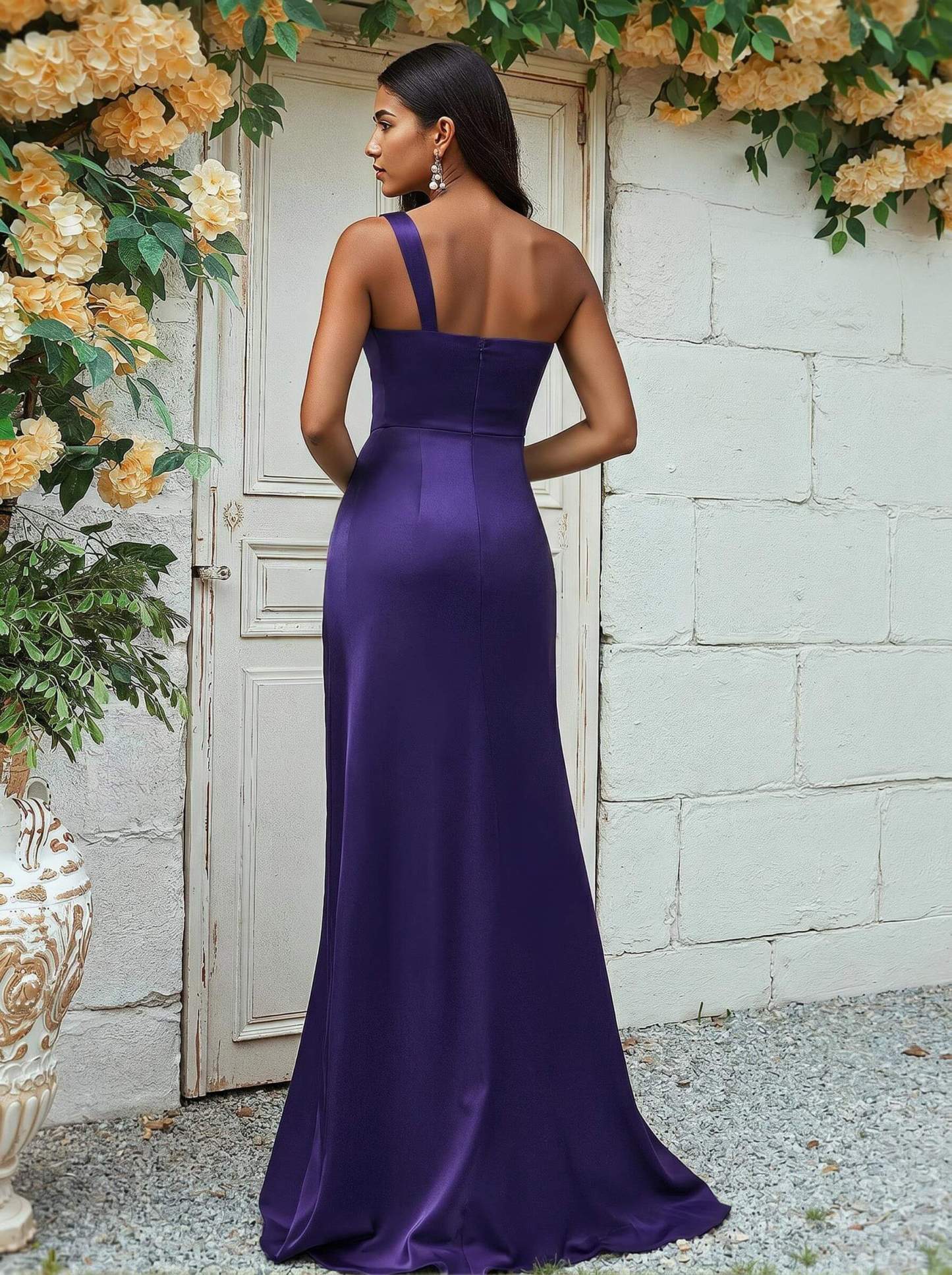 Sheath/Column One-Shoulder Silk Like Satin Bridesmaid Dresses With Ruffle, product image 148