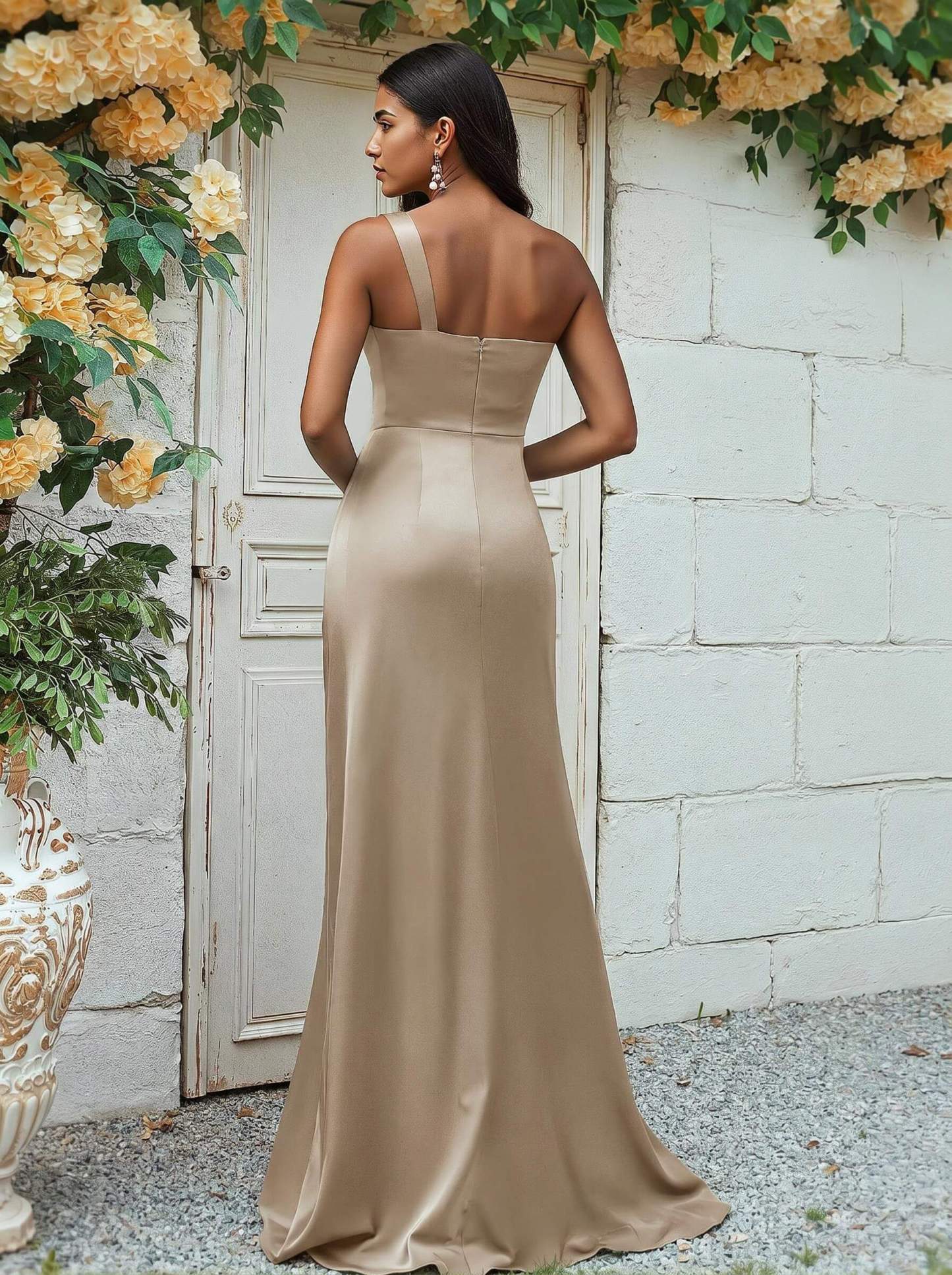 Sheath/Column One-Shoulder Silk Like Satin Bridesmaid Dresses With Ruffle, product image 143