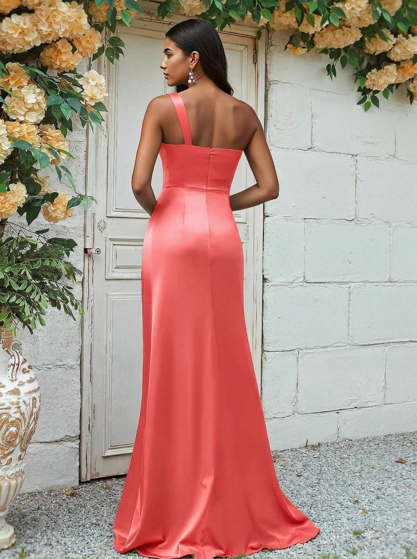 Sheath/Column One-Shoulder Silk Like Satin Bridesmaid Dresses With Ruffle, product image 188