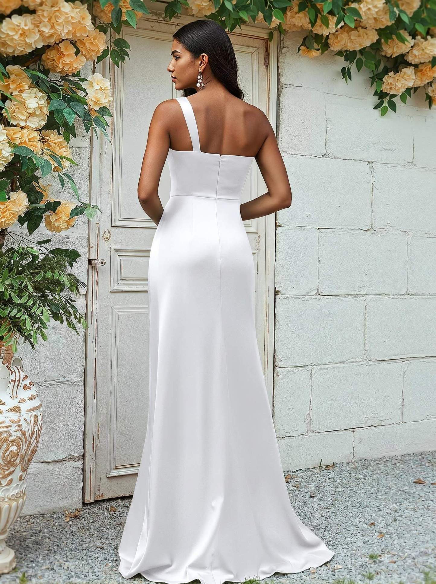 Sheath/Column One-Shoulder Silk Like Satin Bridesmaid Dresses With Ruffle, product image 213