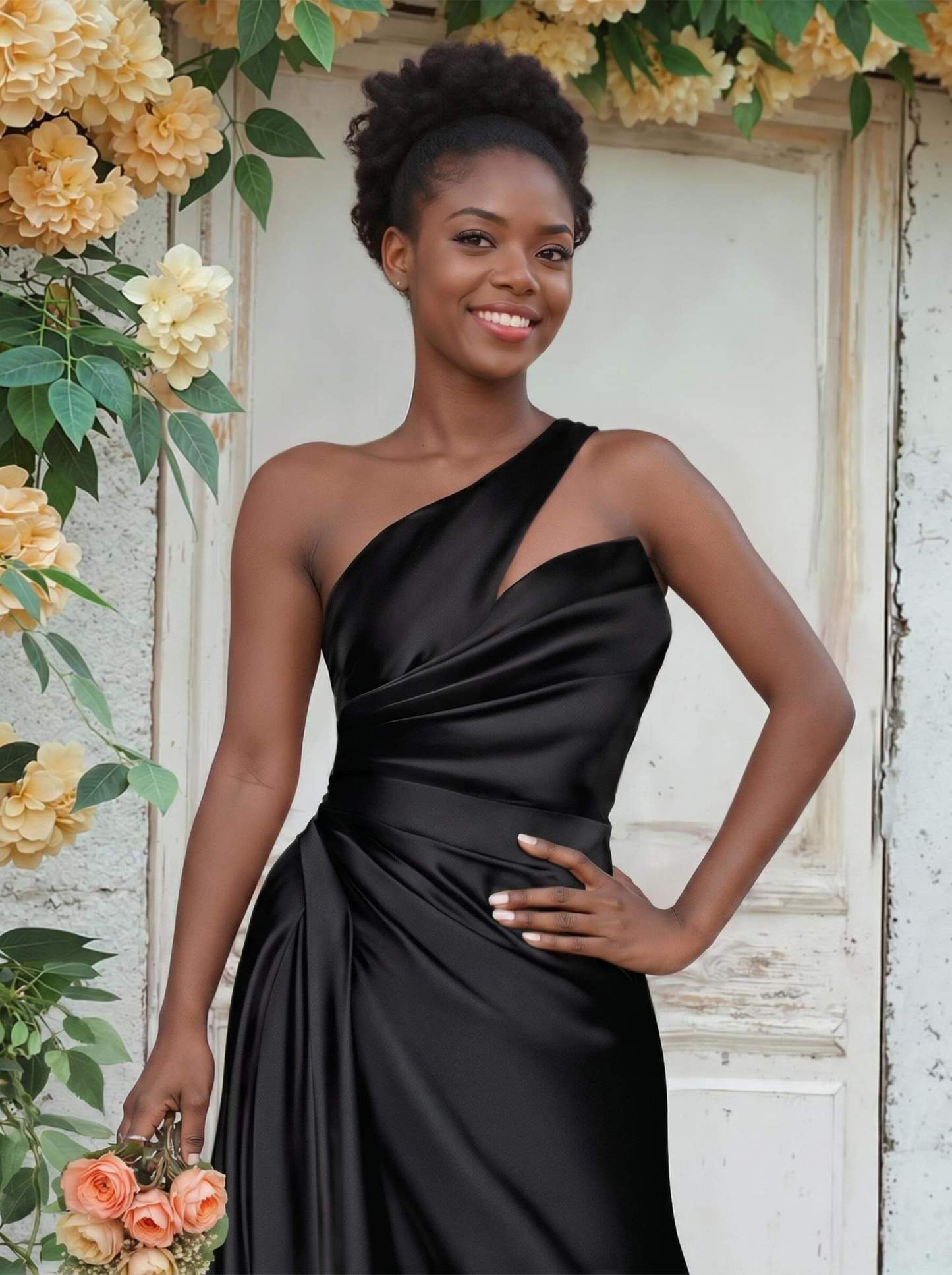 Sheath/Column One-Shoulder Silk Like Satin Bridesmaid Dresses With Ruffle, product image 69